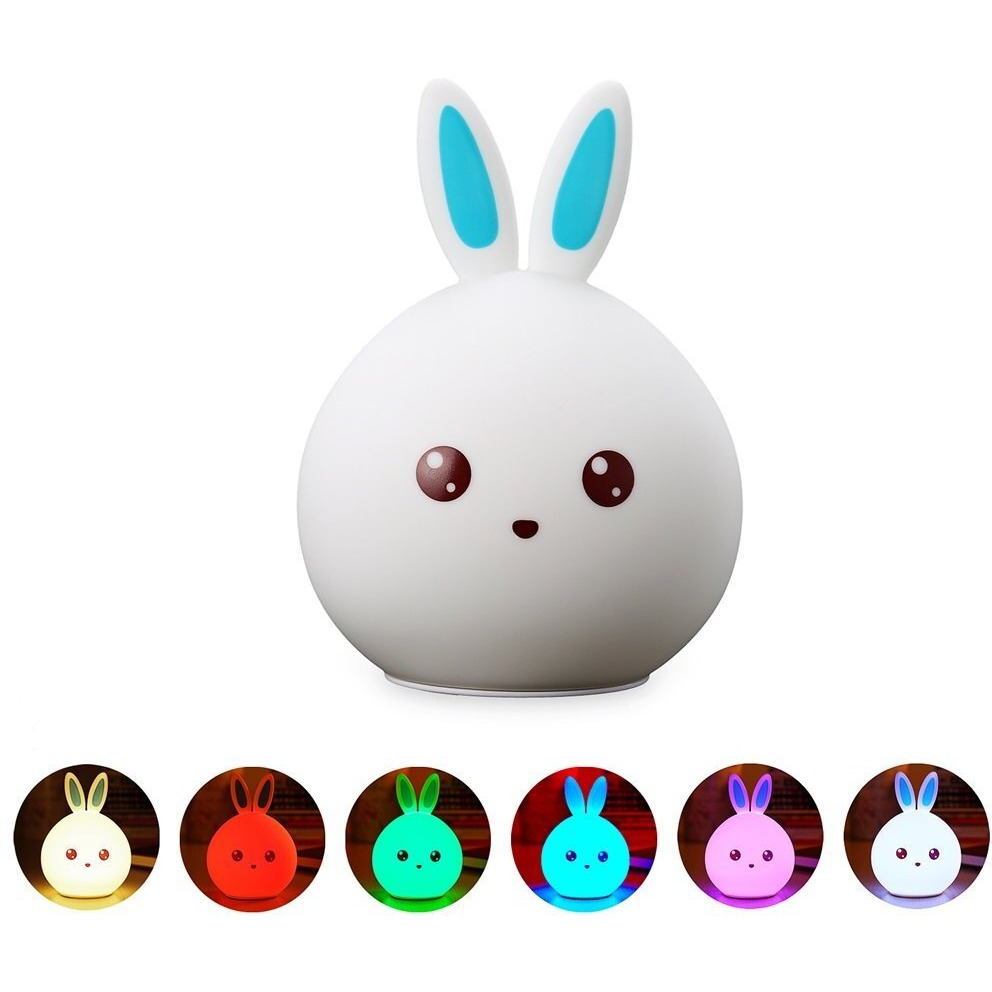 One94Store Cute Silicone Rabbit Lamp USB Rechargeable Color Changing LED Night Light with Touch Sensor Control Perfect Decoration for Kids Bedroom Dco Gifts for Baby, Children, Blue Ear (Pack of 1)