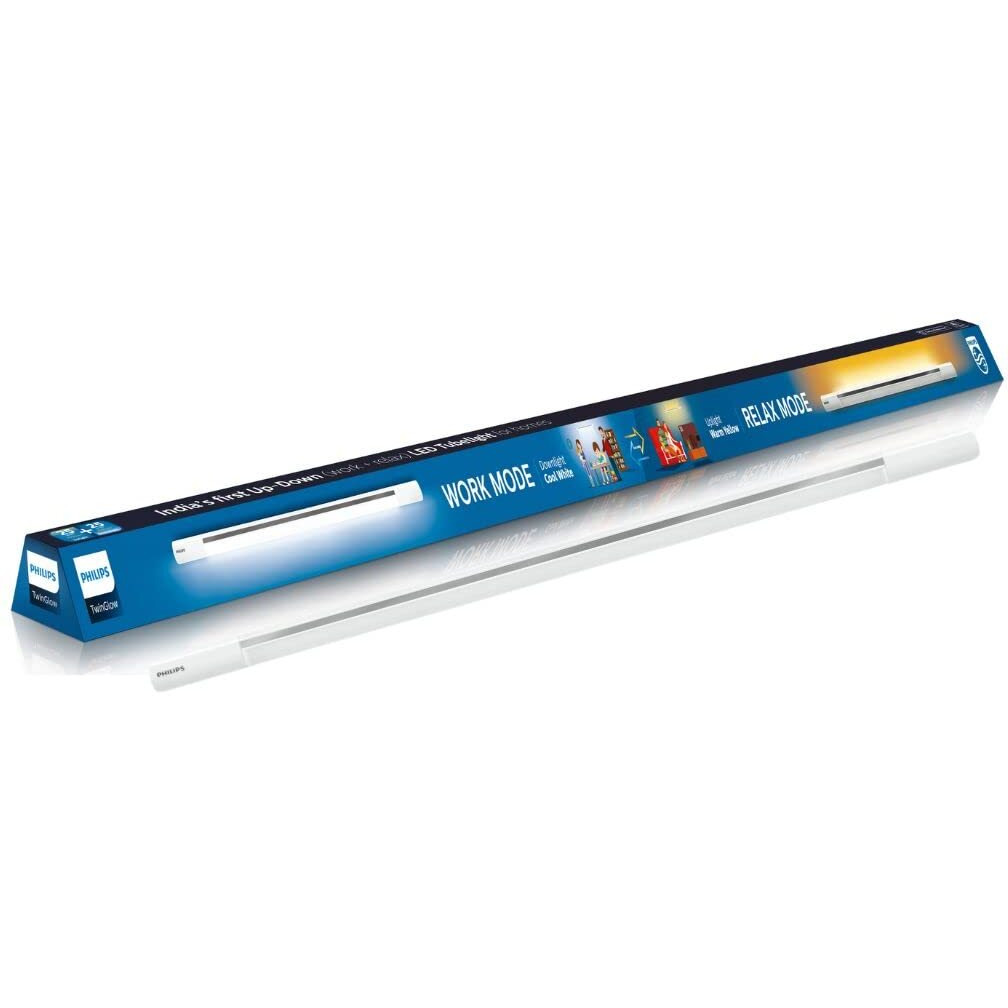 PHILIPS Twin Glow 25-Watt +25-Watt LED Up-Down Batten Tubelight (Pack of 3, 25W Yellow Uplight RELAX Mode | White Downlight WORK Mode)