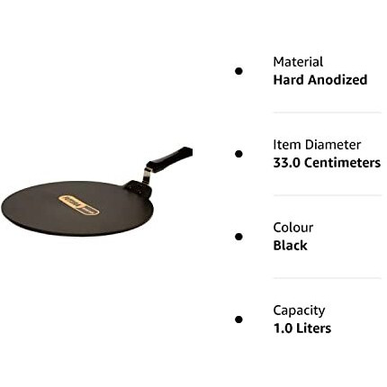 Hawkins Futura Nonstick Dosa Tava, Diameter 33 cm, Thickness 4.88 mm, Black (NDT33)