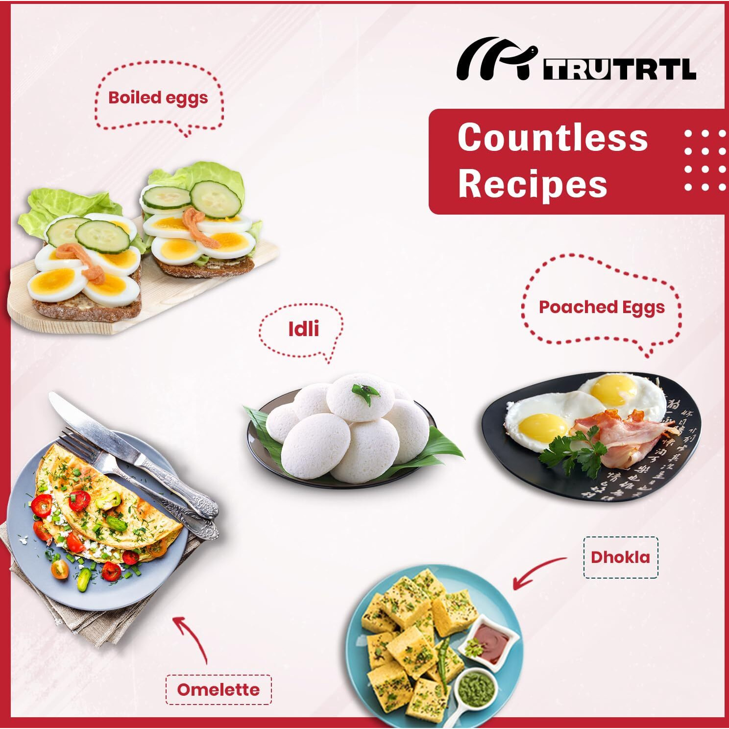 truTRTL Smart 4-in-1 Egg Boiler Machine 350 Watts | Boil upto 14 Eggs, Poach Eggs, Steam Vegetables Make Dhokla, Reheat | Black