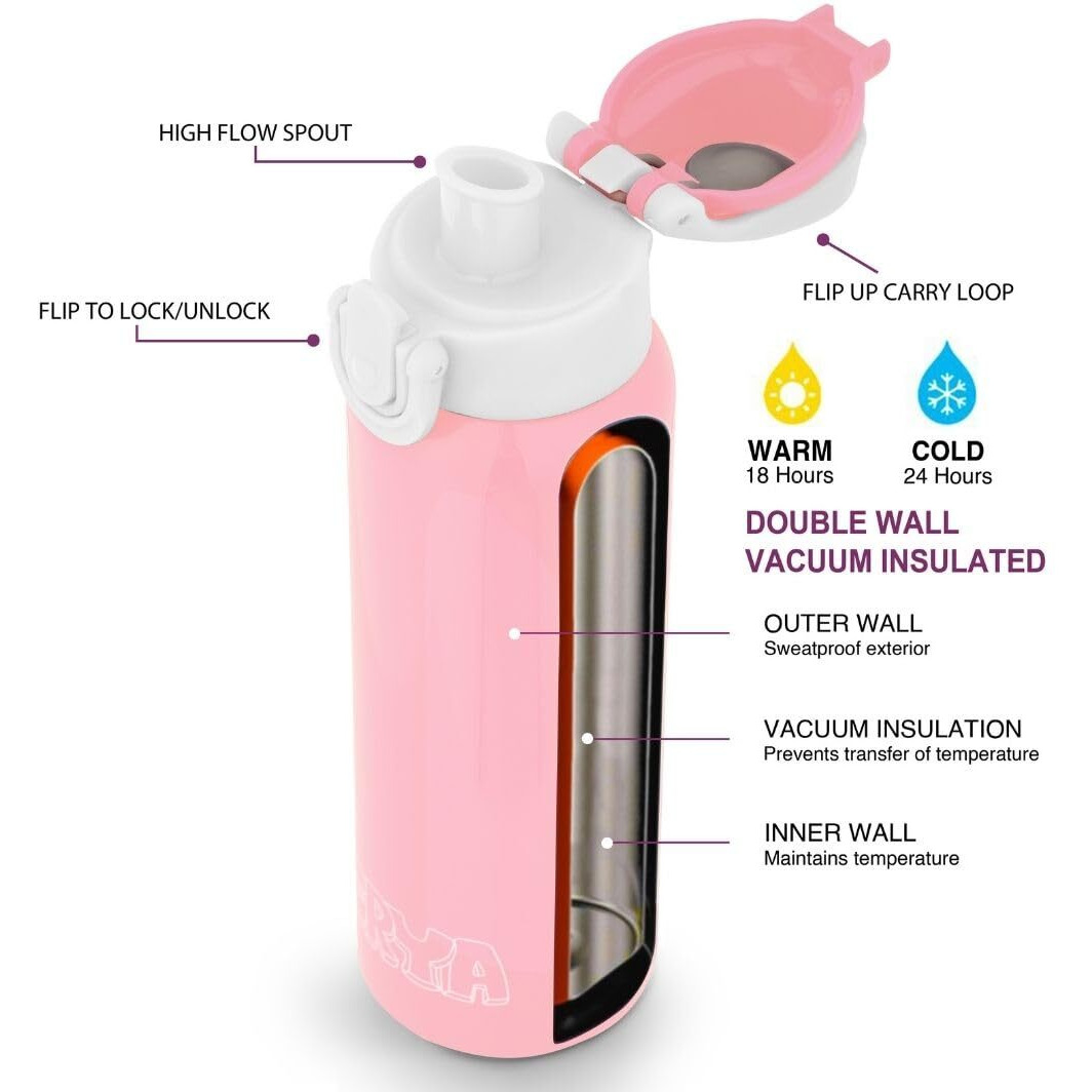CRYA Zenith 600ML Stainless Steel Water Bottle for Hot and Cold Beverages for Upto 24 Hours, BPA Free and Leakproof Thermosteel Double Walled Insulated Vacuum Thermos Flask (600 ML, Blush Pink)