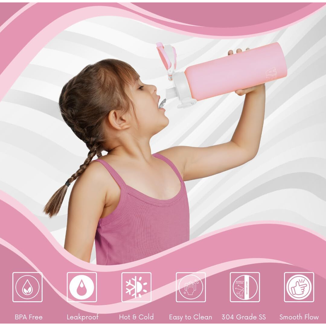 CRYA Zenith 600ML Stainless Steel Water Bottle for Hot and Cold Beverages for Upto 24 Hours, BPA Free and Leakproof Thermosteel Double Walled Insulated Vacuum Thermos Flask (600 ML, Blush Pink)