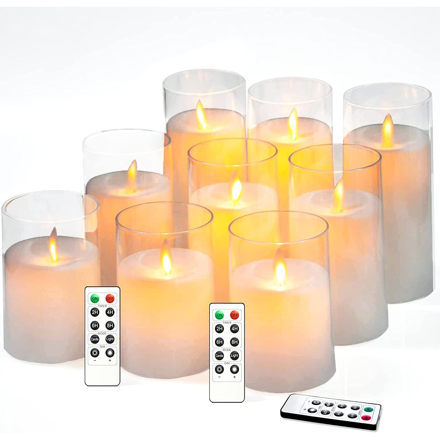 LTETTES LED Battery Operated Flameless Flickering Acrylic Fiber Glass Pillar 4,5,6x3 Set of 9 Candles with Remote Control & Timer for Home Decoration, Festive, Anniversary, Ideal for Gifting (White)