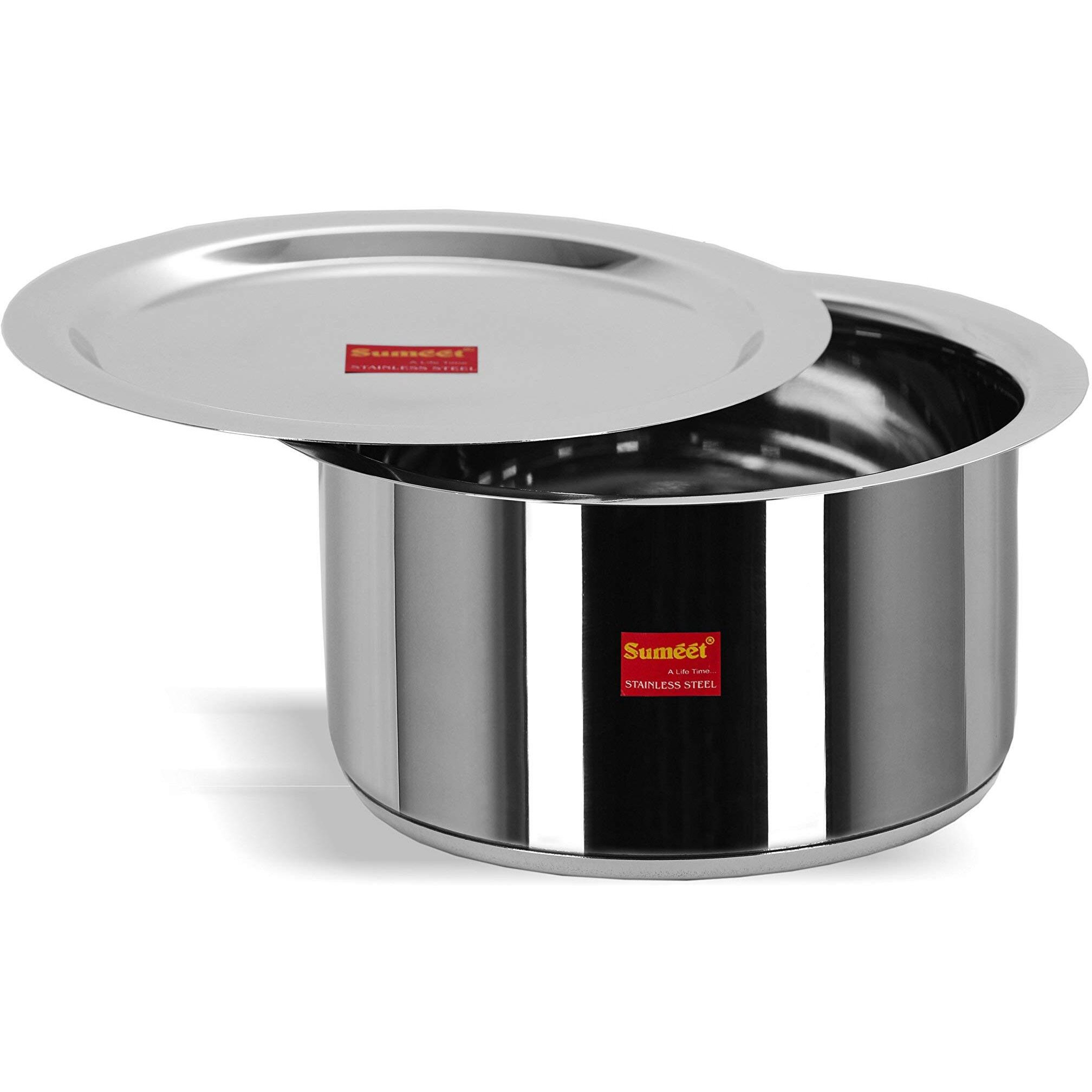 Sumeet Stainless Steel Induction Bottom (Encapsulated Bottom) Induction & Gas Stove Friendly Container/Tope/Cookware with Lid Size No.13 (2.3 Ltr)