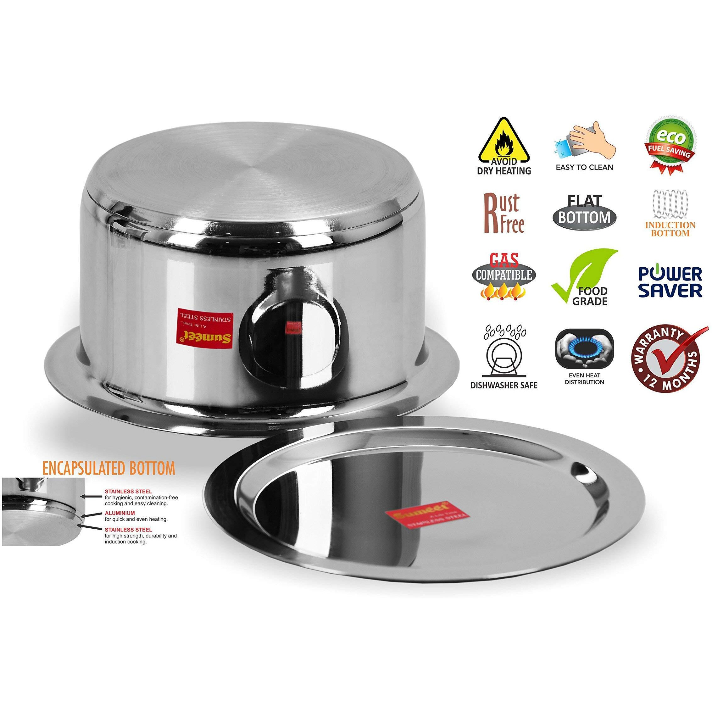 Sumeet Stainless Steel Induction Bottom (Encapsulated Bottom) Induction & Gas Stove Friendly Container/Tope/Cookware with Lid Size No.13 (2.3 Ltr)