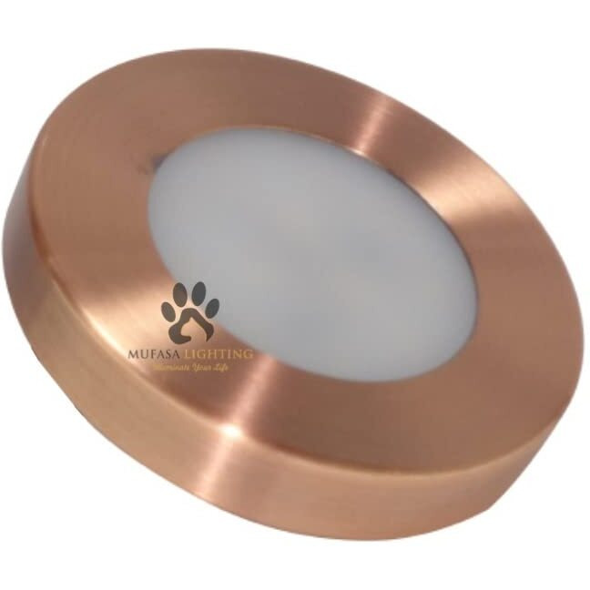Mufasa 3 Watts Rose Gold Finish 6CM DIAMETER Led Surface Panel, Cabinet, Wardrobe Light, Slim Round Style Flush Mount Ceiling Lamp, Pack of 4 (Please Check Dimensions Image) (Warm White,Aluminum)