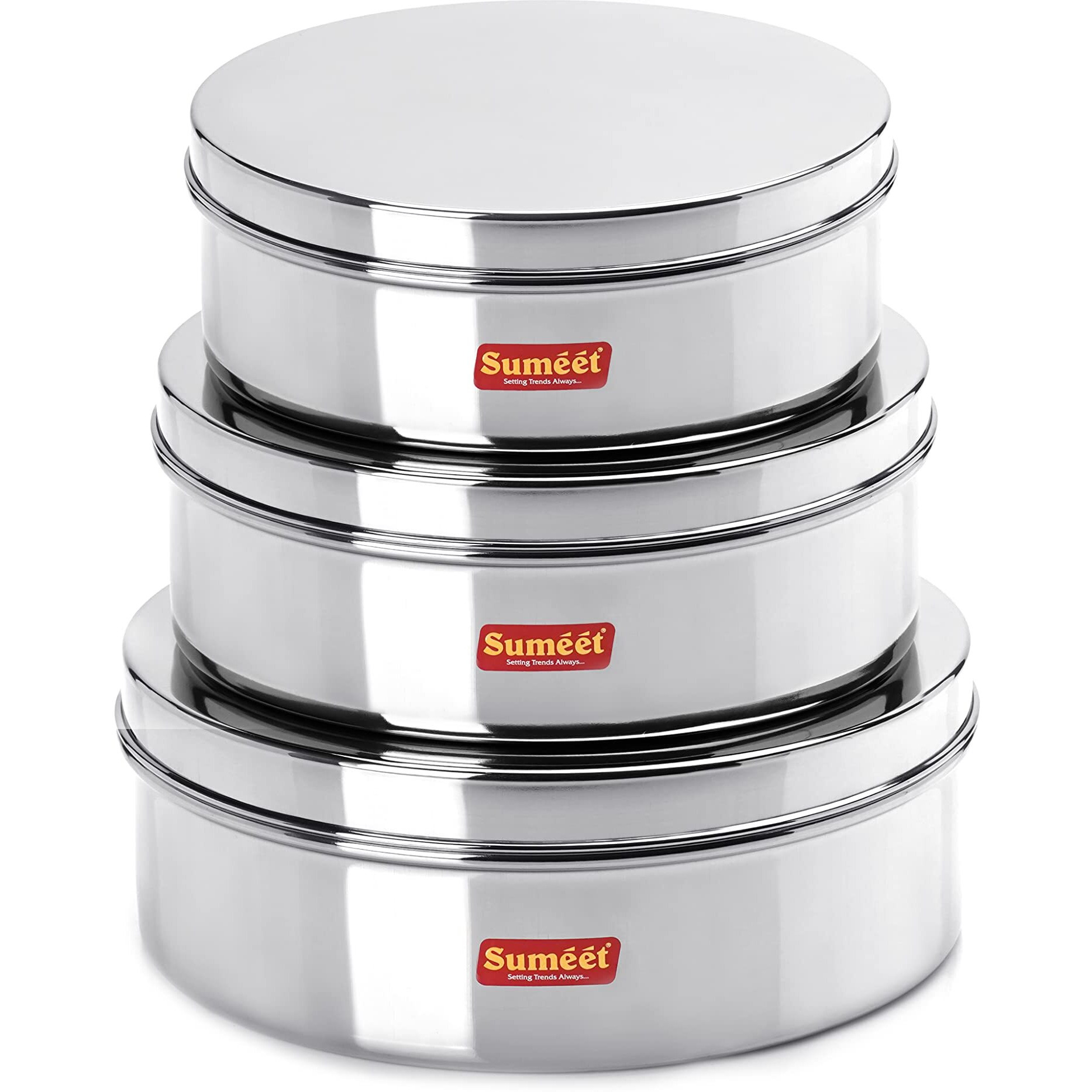 Sumeet Stainless Steel Flat Canisters/Puri Dabba/Storage Containers Set Of 3Pcs (1.5Ltr,2.1Ltr,2.7Ltr), Blue-Violet