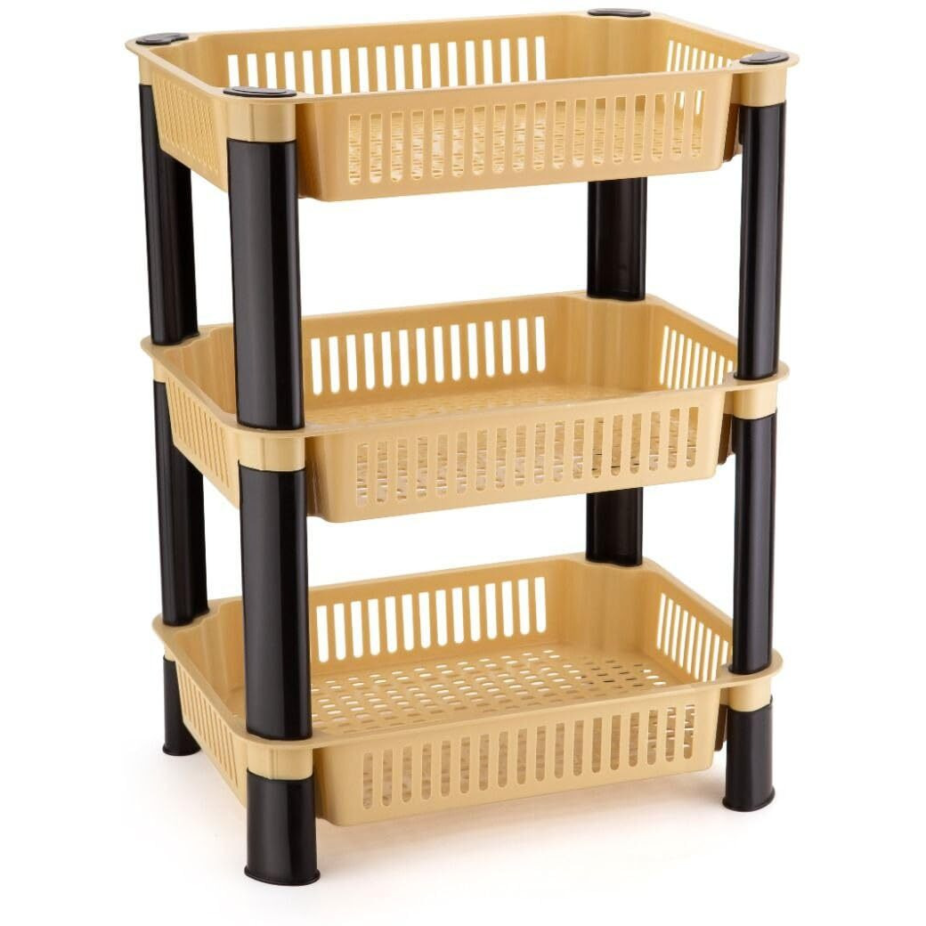 FRIEDERICH Plastic Vegetable Trolley Rack for Kitchen Storage Vegetable Organizer, Vegetable Stand for Kitchen Storage Racks for Office,Kitchen,Living Room, Fruits Onion Potato Stand(3 Layer, Cream)