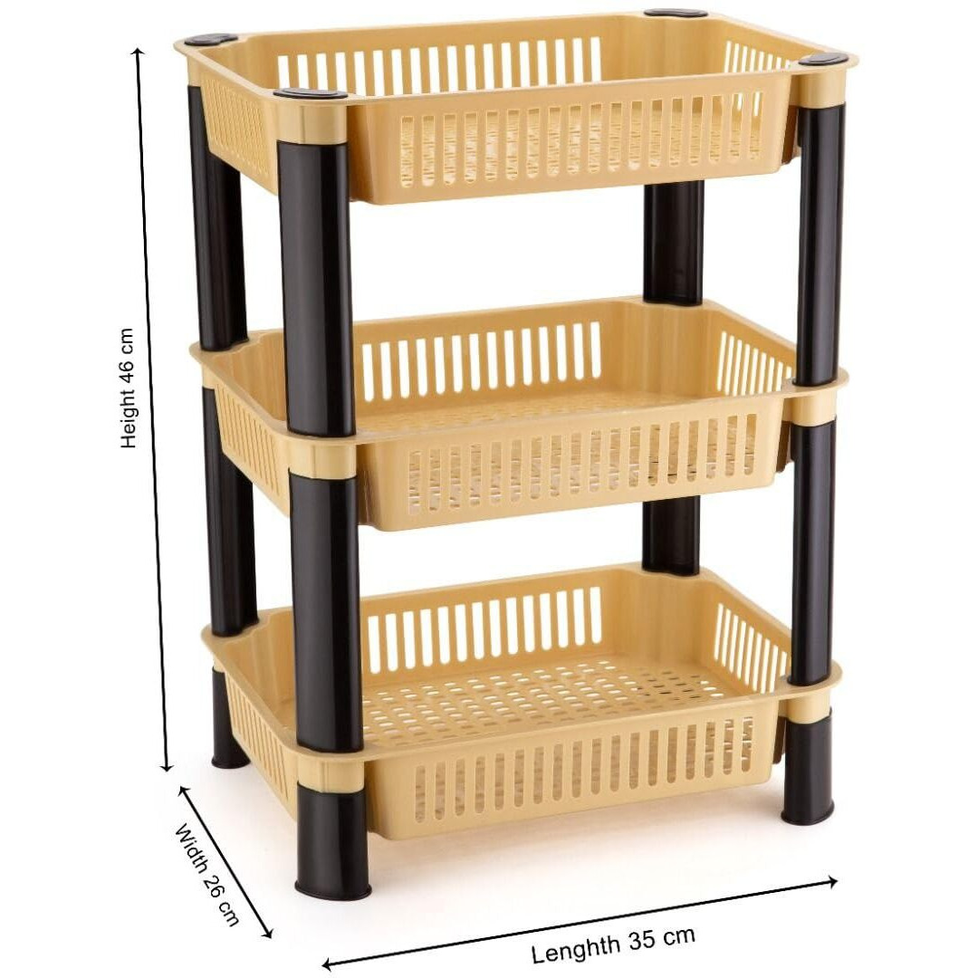FRIEDERICH Plastic Vegetable Trolley Rack for Kitchen Storage Vegetable Organizer, Vegetable Stand for Kitchen Storage Racks for Office,Kitchen,Living Room, Fruits Onion Potato Stand(3 Layer, Cream)