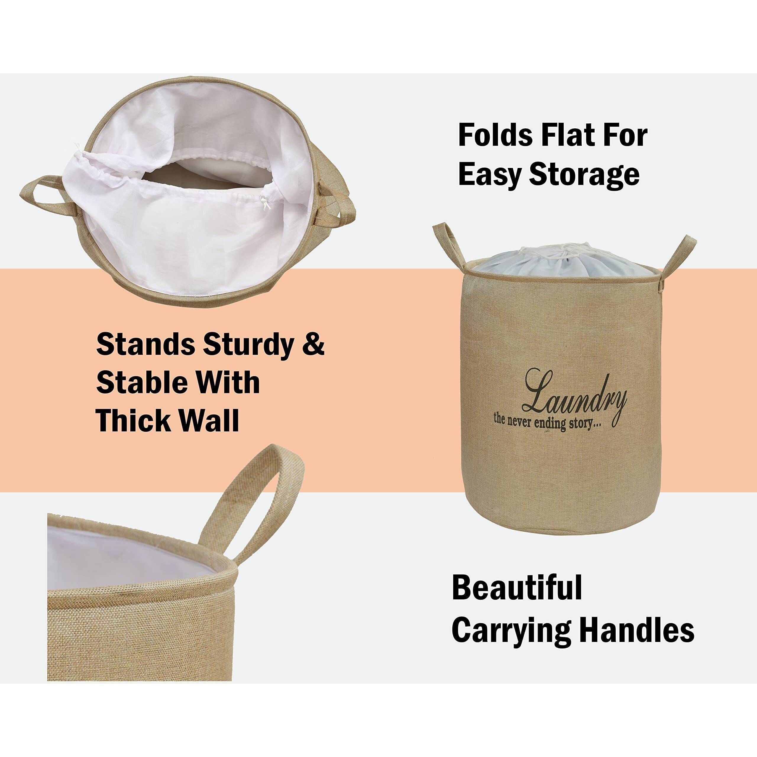 Yellow Weaves Laundry Bag/Basket For Dirty Clothes, Storage Bag Collapsible, 63 L,Jute, Beige