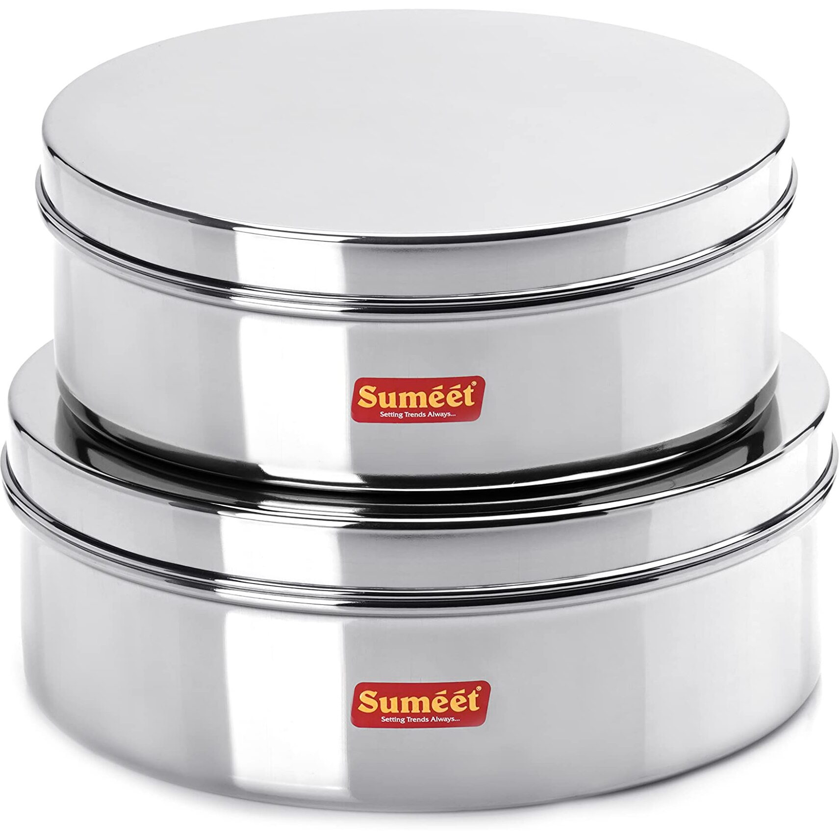 Sumeet Stainless Steel Flat Canisters/Puri Dabba/Storage Containers Set Of 2Pcs (1.5Ltr,2.1Ltr), Blue-Violet