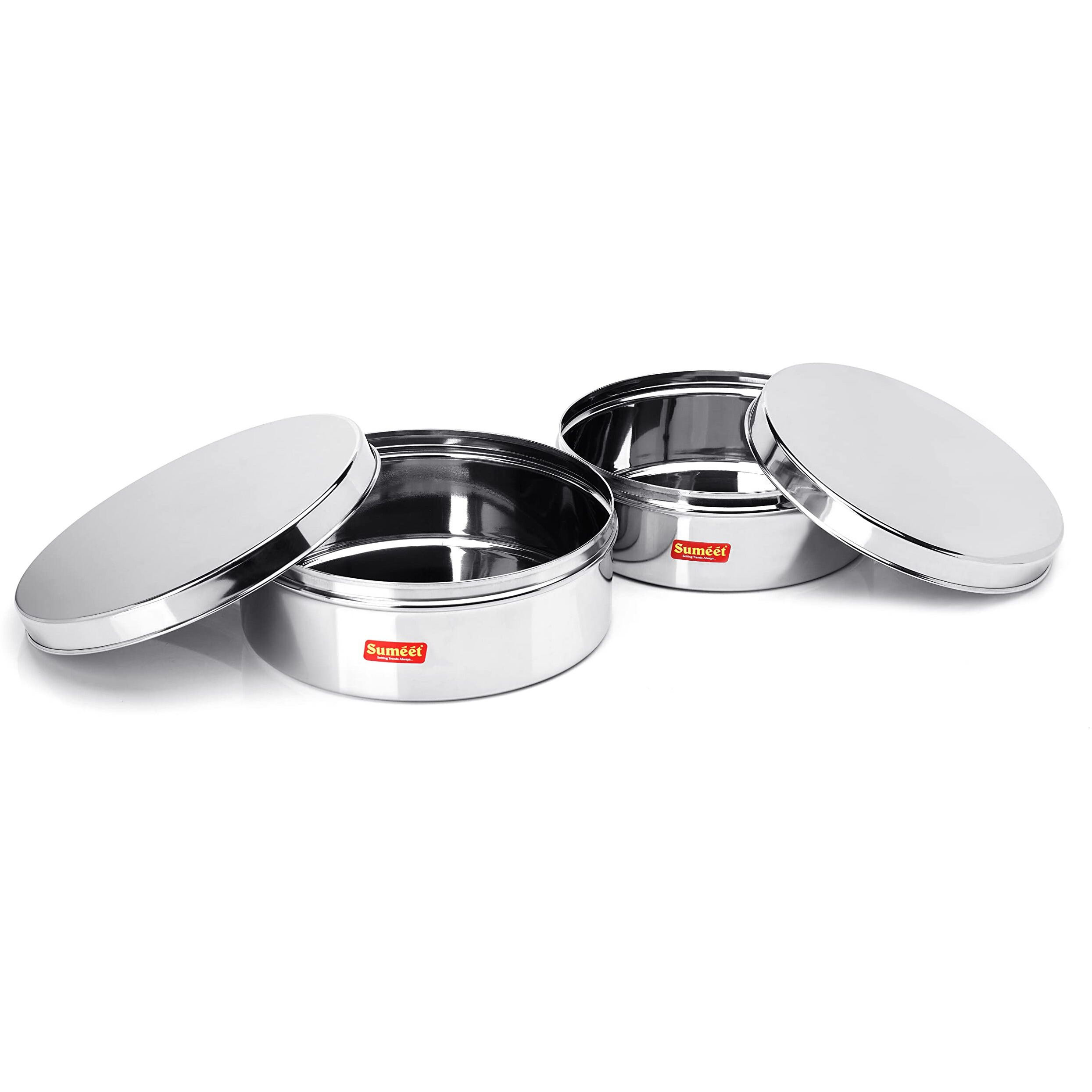 Sumeet Stainless Steel Flat Canisters/Puri Dabba/Storage Containers Set Of 2Pcs (1.5Ltr,2.1Ltr), Blue-Violet