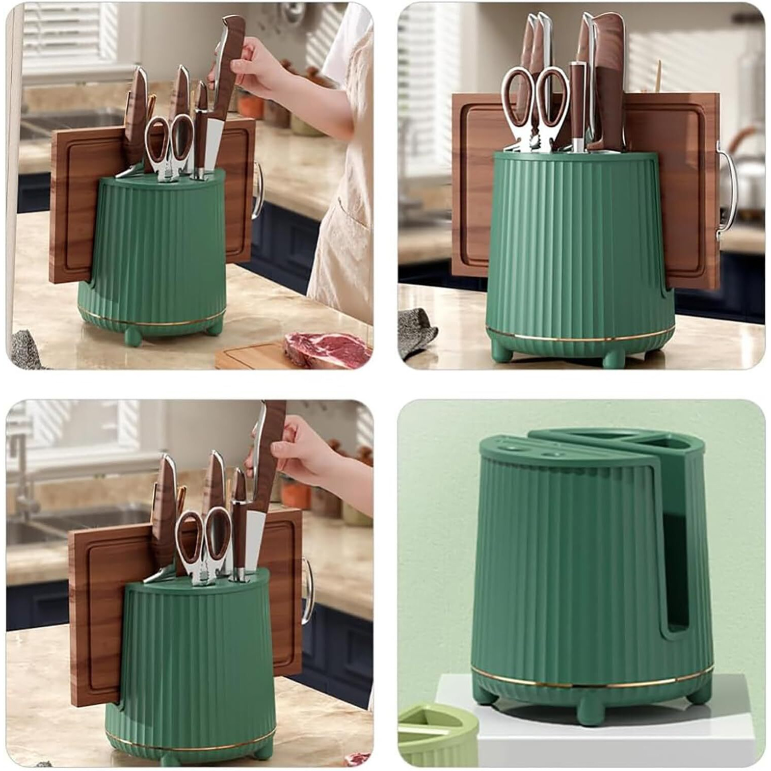 House of Quirk Kitchen Utensil Holder for Countertop Chopping Board Holder Utensil Organizer Cutlery Holder Utensil Caddy Utensil Crock Silverware Flatware Organizer (Green)