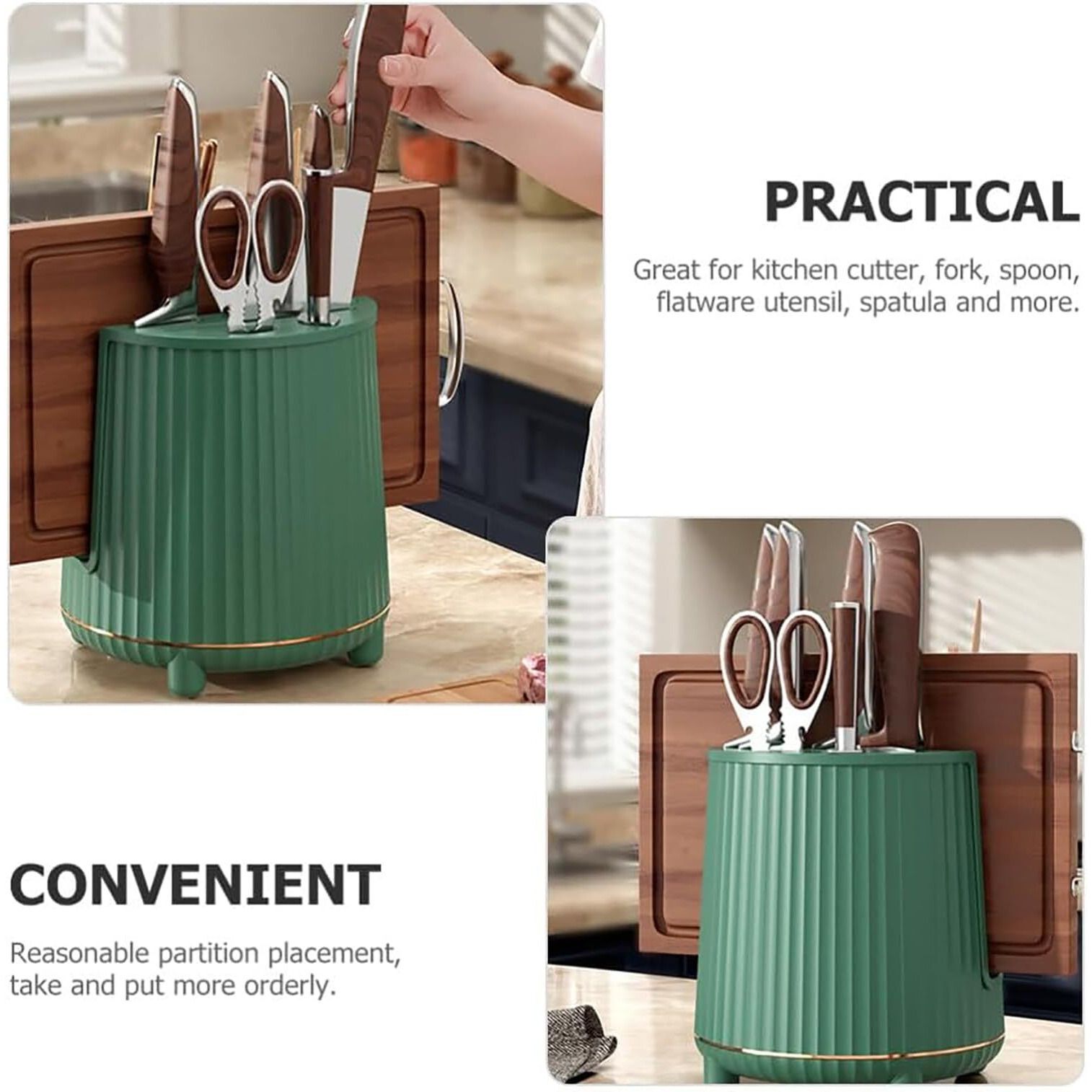 House of Quirk Kitchen Utensil Holder for Countertop Chopping Board Holder Utensil Organizer Cutlery Holder Utensil Caddy Utensil Crock Silverware Flatware Organizer (Green)