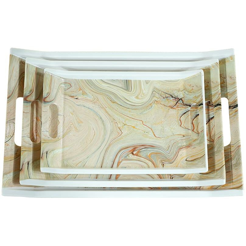 FEDOY Melamine Rectangular Shape Serving Tray, Set of 3 Villori Series (Black | Small, Medium and Large Size) Tray (3 Tray) Tray (3 Tray)