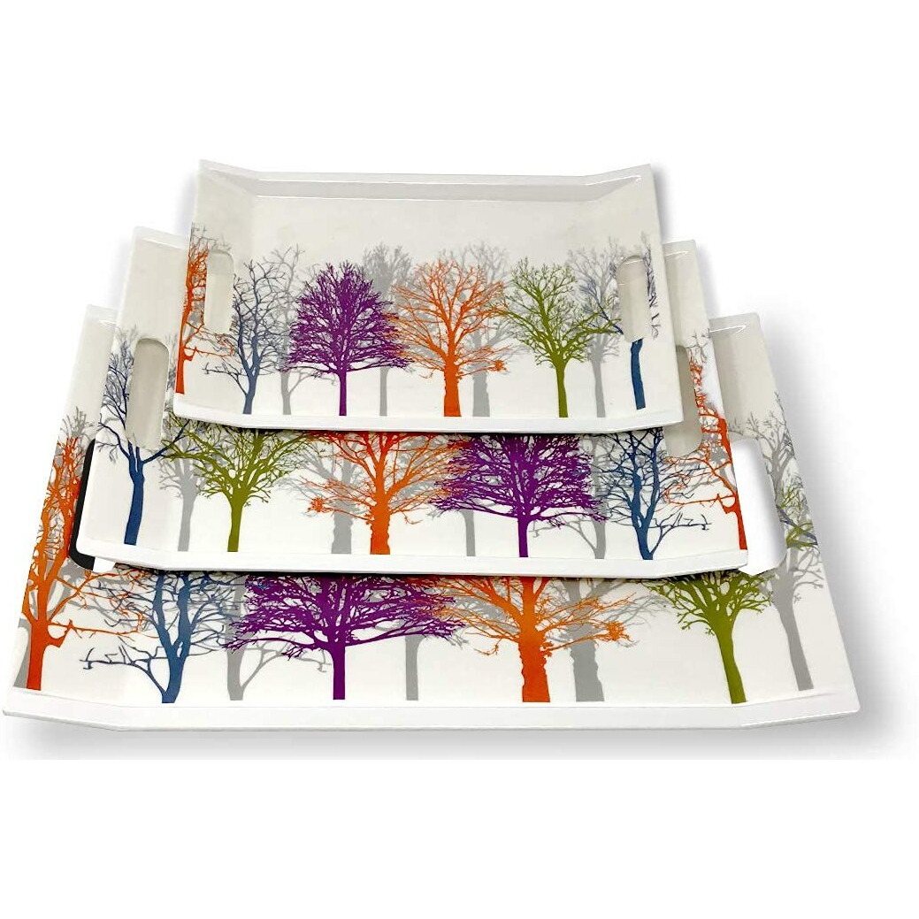 FEDOY Crystal Melamine Serving Tray (Multicoloured, White, Medium and Large Size) -Set of 2 Villari Series(Rectangular)