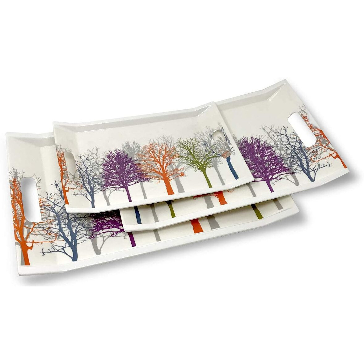FEDOY Crystal Melamine Serving Tray (Multicoloured, White, Medium and Large Size) -Set of 2 Villari Series(Rectangular)