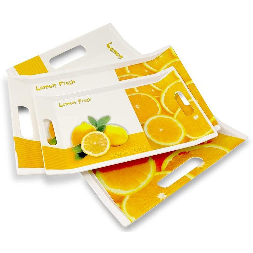 FEDOY Crystal by Fedoy Melamine Serving Tray, Set of 3 (Small, Medium and Large Size) Villori Series Tray, Rectangular