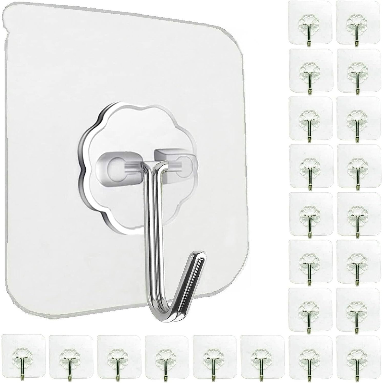 PRAFU Adhesive Hooks 15 Packs Wall Hooks Heavy Duty Self Adhesive Hooks Transparent Waterproof Wall Hooks for Kitchen Bathroom Towel Door Outdoor Home Improvement Utility Pack of 15