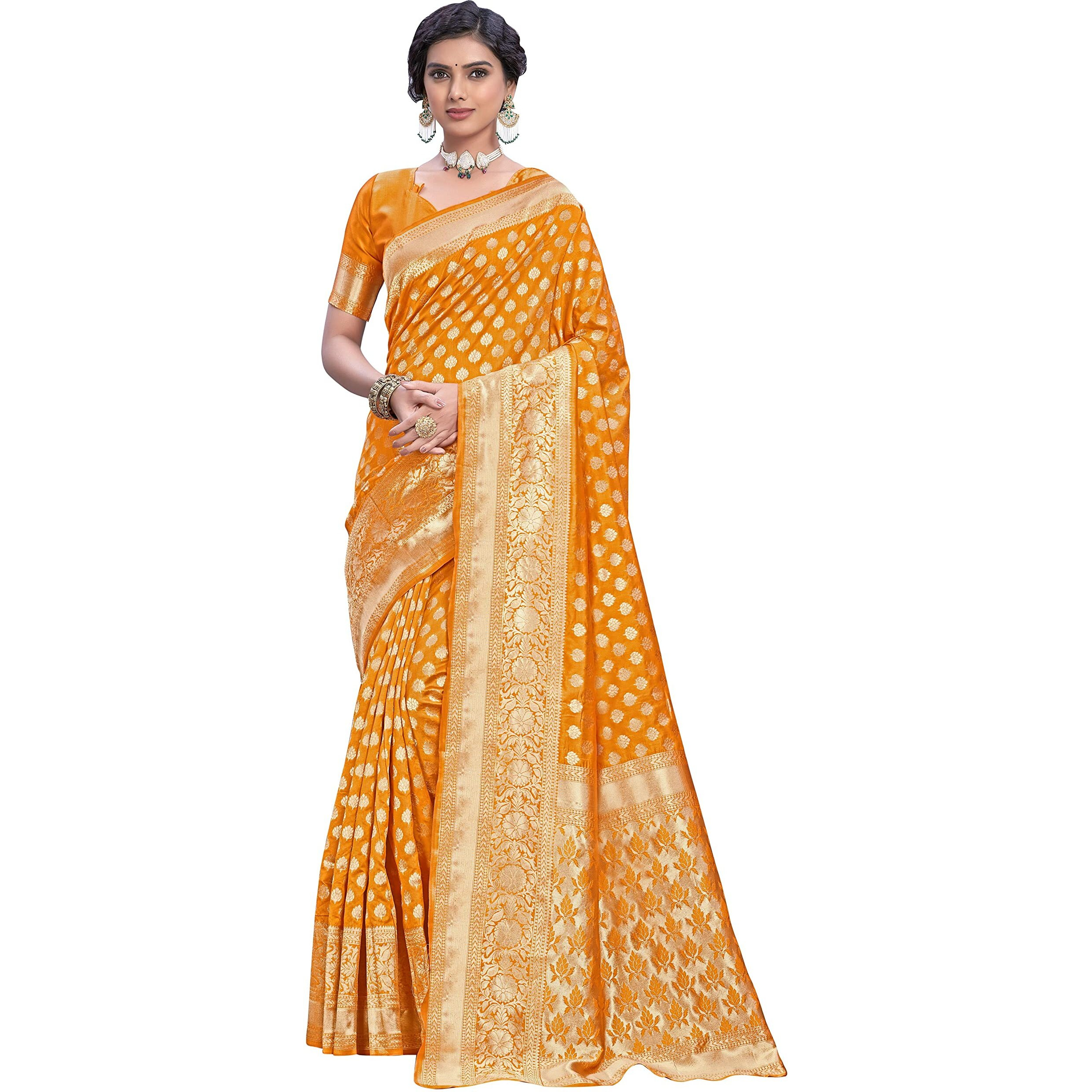Glory Sarees Womens Kanchipuram Style Art Silk Saree With Blouse Piece (Kara115_Mustard)