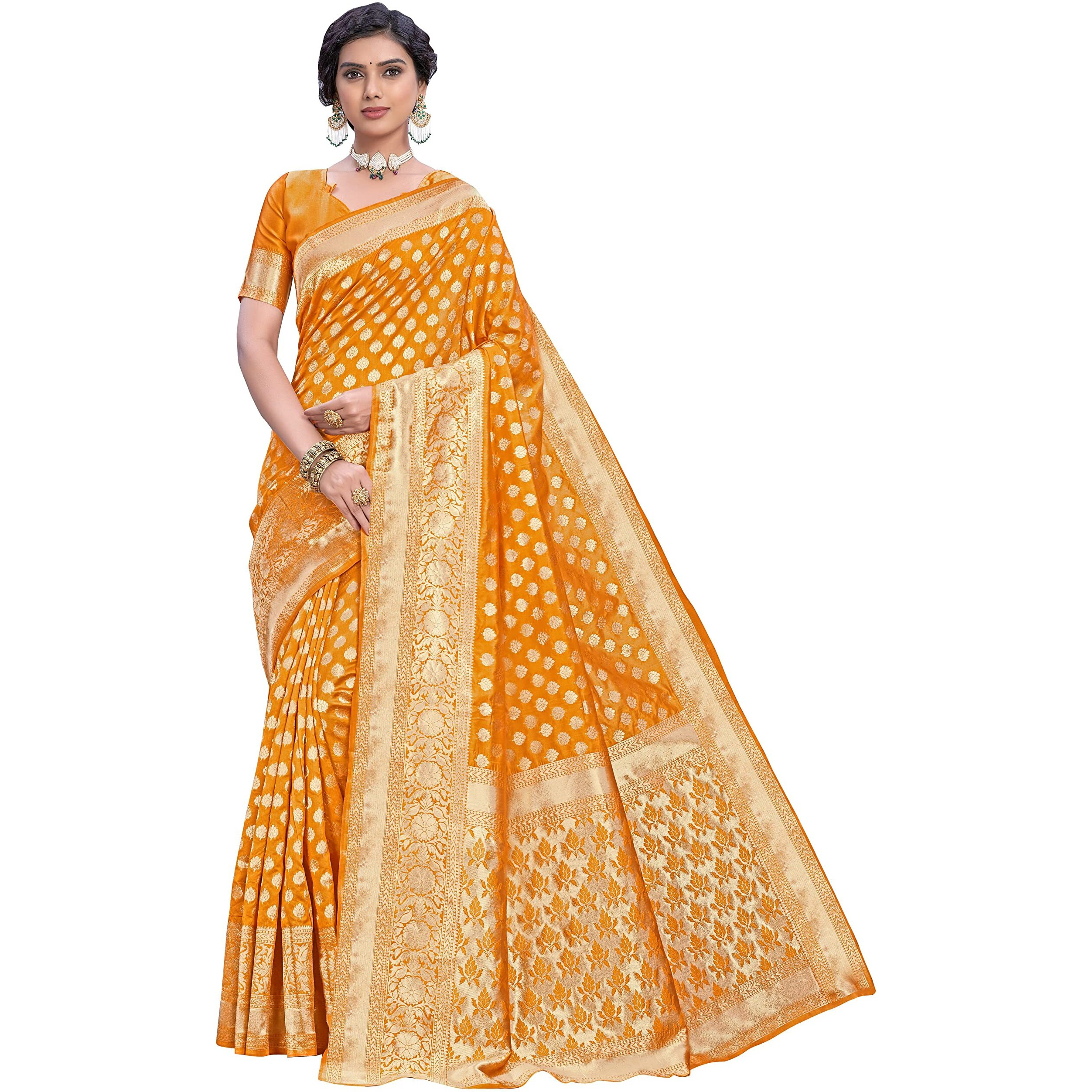Glory Sarees Womens Kanchipuram Style Art Silk Saree With Blouse Piece (Kara115_Mustard)