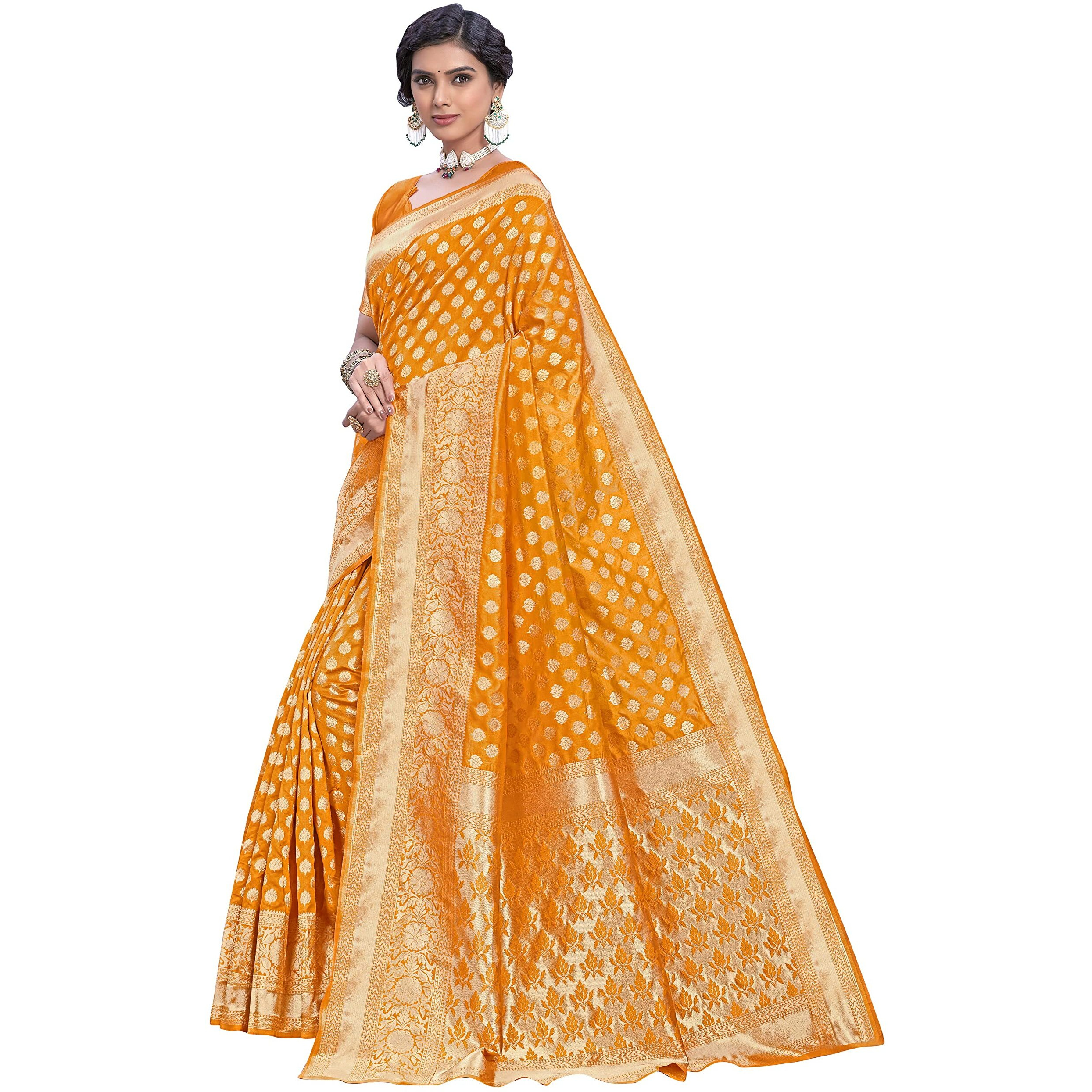 Glory Sarees Womens Kanchipuram Style Art Silk Saree With Blouse Piece (Kara115_Mustard)
