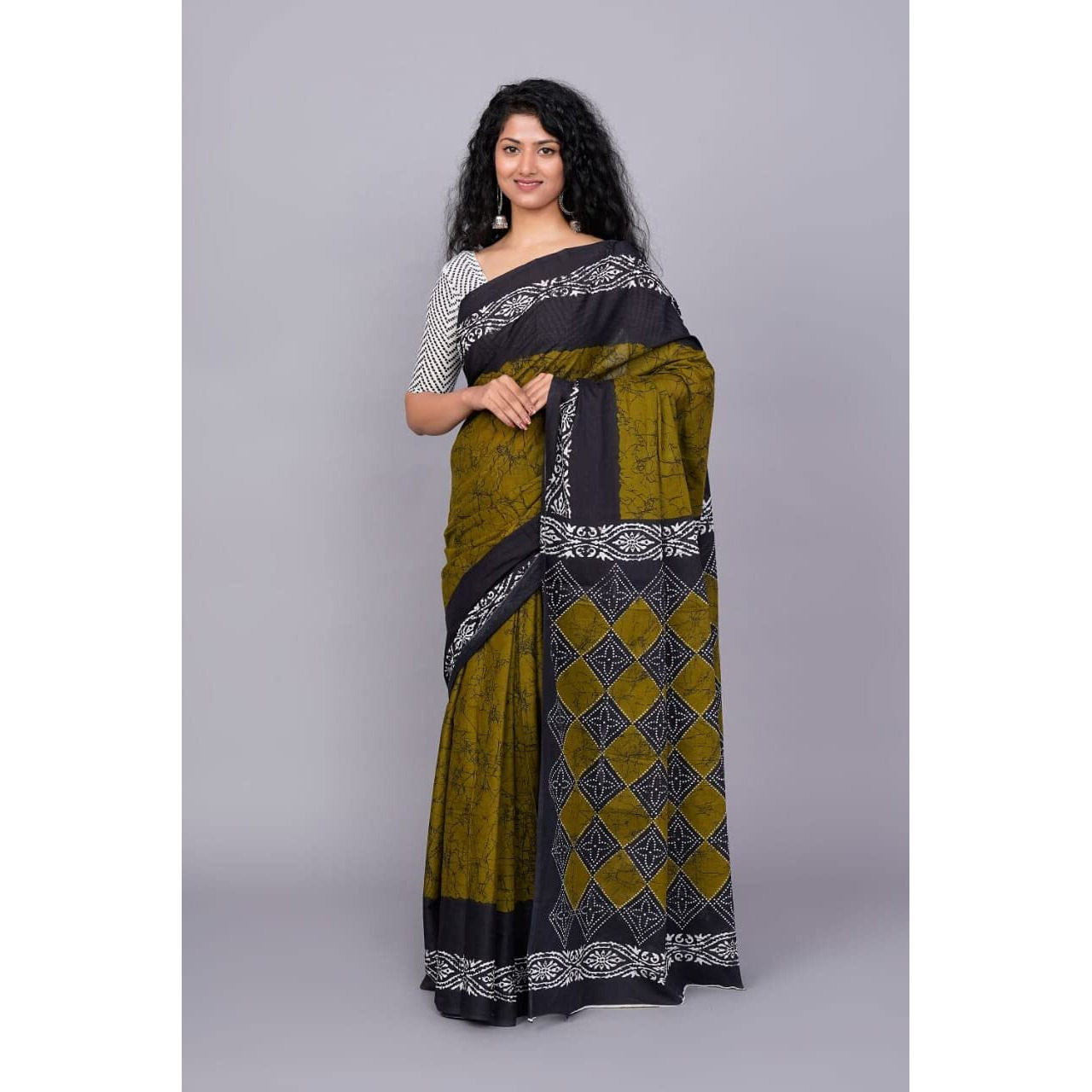 Kiaaron Womens Ikat Cotton Saree With Blouse Piece (Sup_Multi_22_Multicolor)