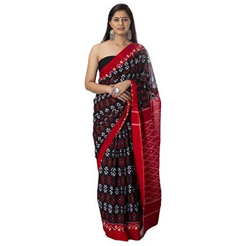 Kiaaron Handicrafts Womens Ikat Hand Block Print Jaipuri Cotton Mulmul Saree with Blouse Piece - _SH_42