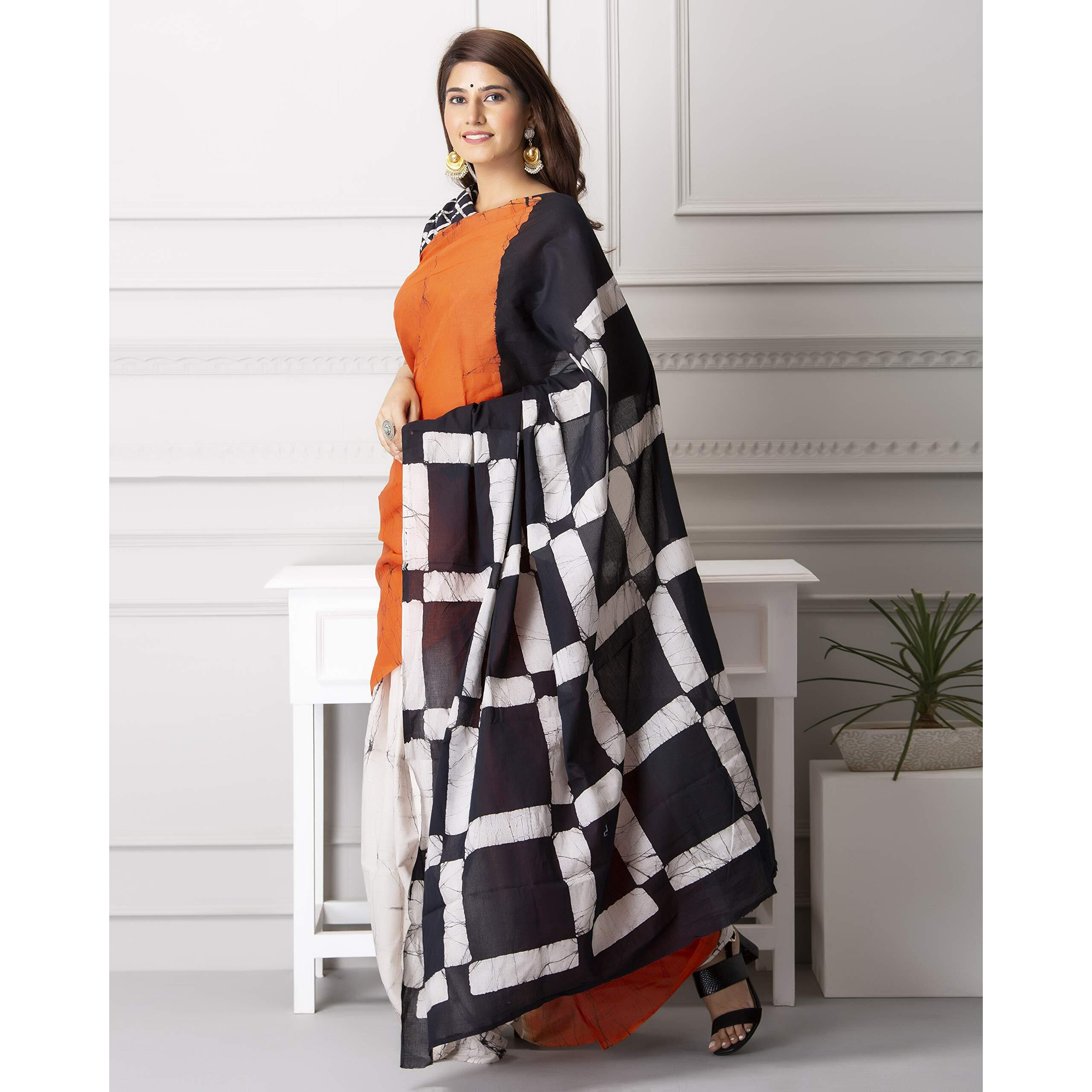 Kiaaron Handicrafts Womens Ikat Hand Block Print Jaipuri Cotton Mulmul Saree With Blouse Piece - _Sh_44, Pink