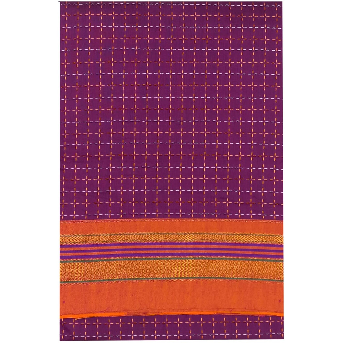 Neyge Women Ilkal Irkal Traditional Woven Jari Border Cotton Blended Star Pattern Stripe Pallu Saree (Dark Pink)