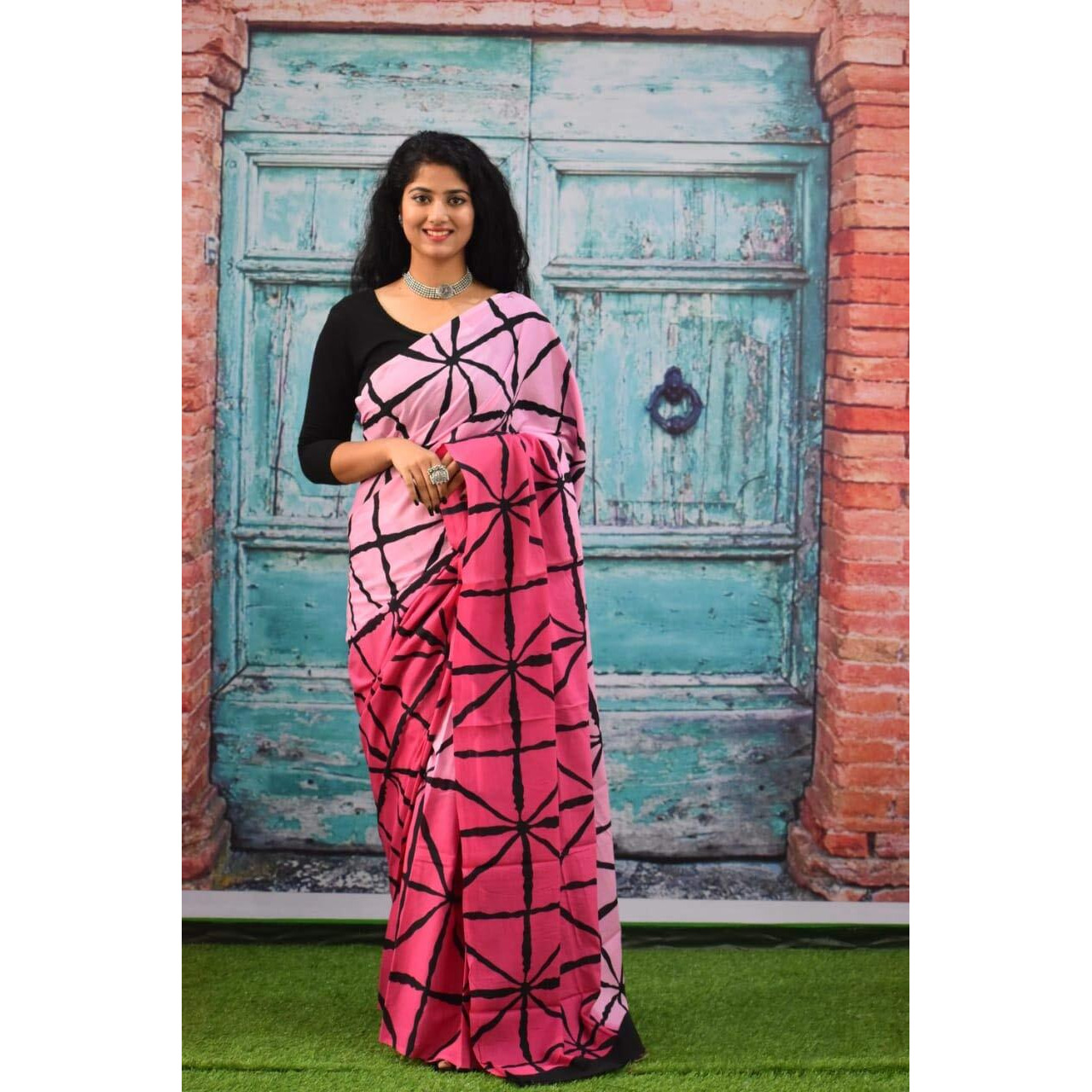 Kiaaron Womens Hand Block Kalamkari Batik Bagru Jaipuri Ikat Printed Handloom Pure Cotton Mulmul Traditional Ethnic Cotton Sarees With Printed Blouse Piece - Pink