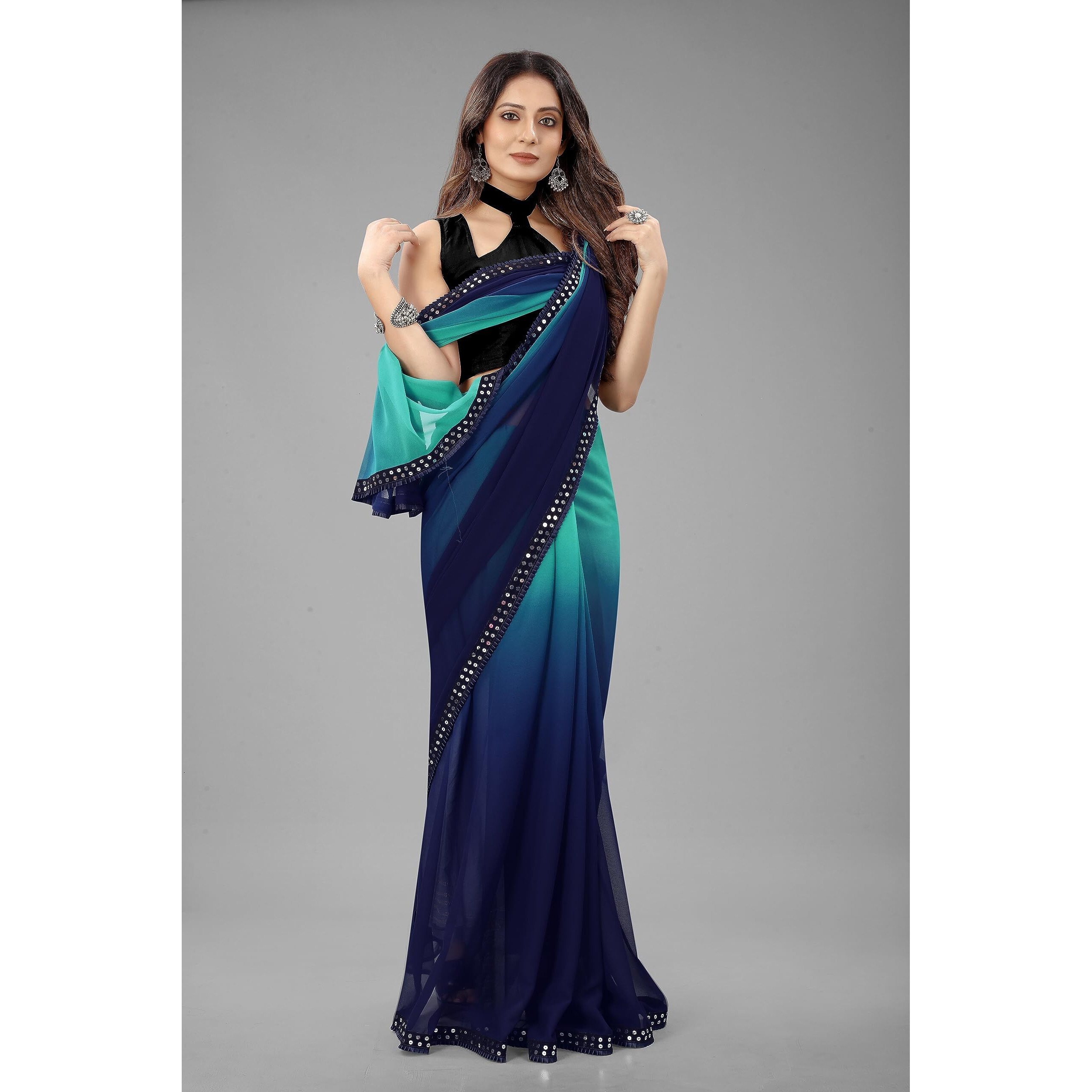 Regolith Designer Sarees for women Multi-Colored georgette sadi for women unstitched blouse pieces (Rama)