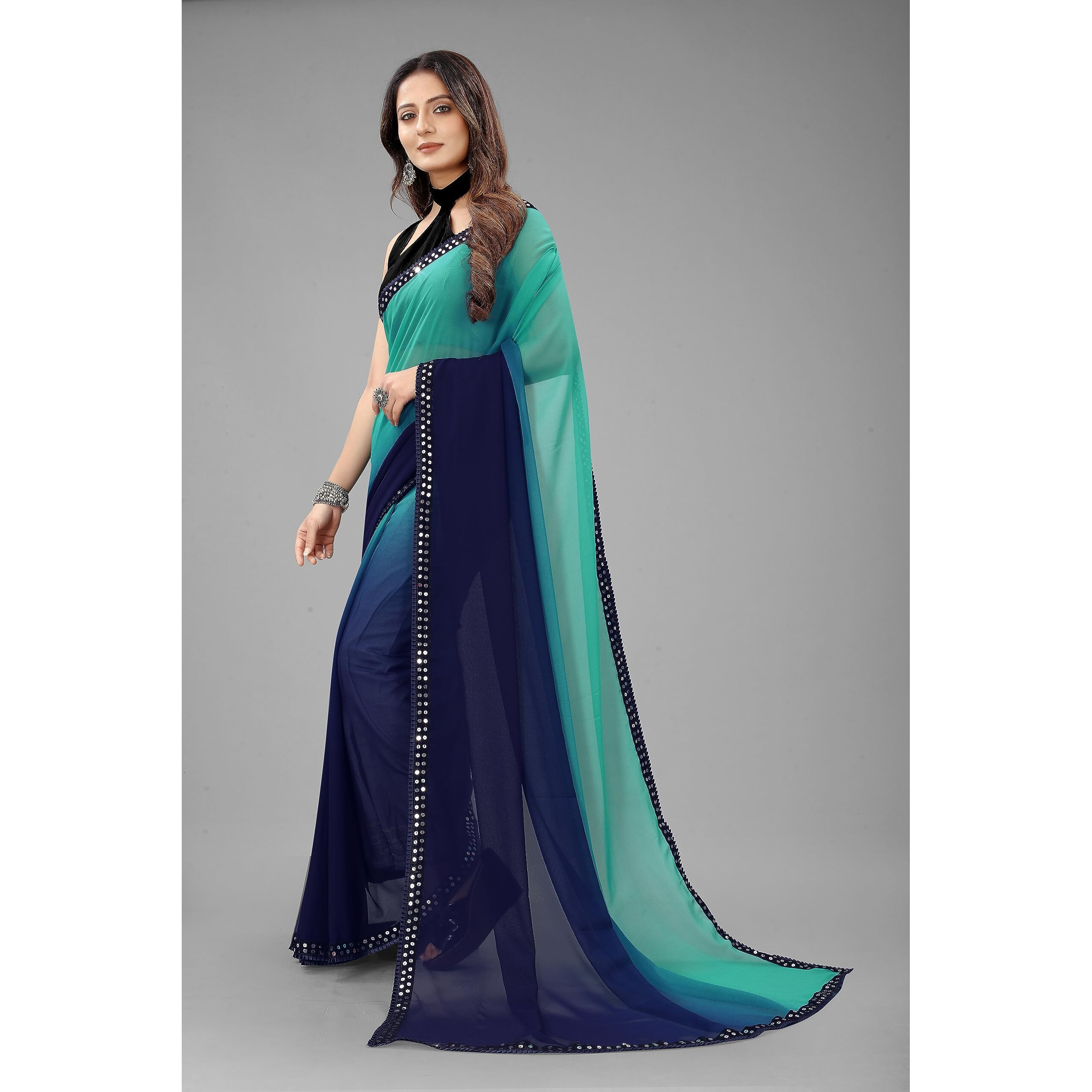 Regolith Designer Sarees for women Multi-Colored georgette sadi for women unstitched blouse pieces (Rama)