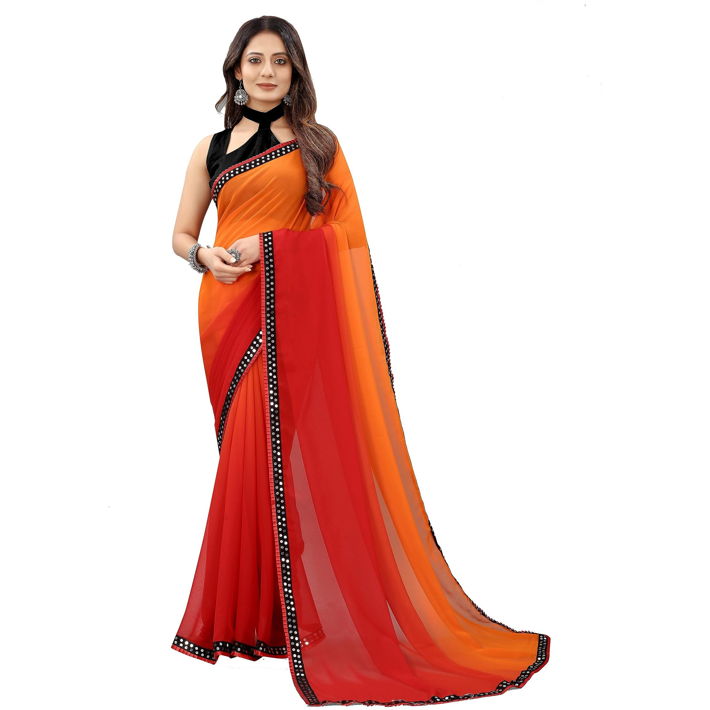 Regolith Designer Sarees for women Multi-Colored georgette sadi for women unstitched blouse pieces (Red)
