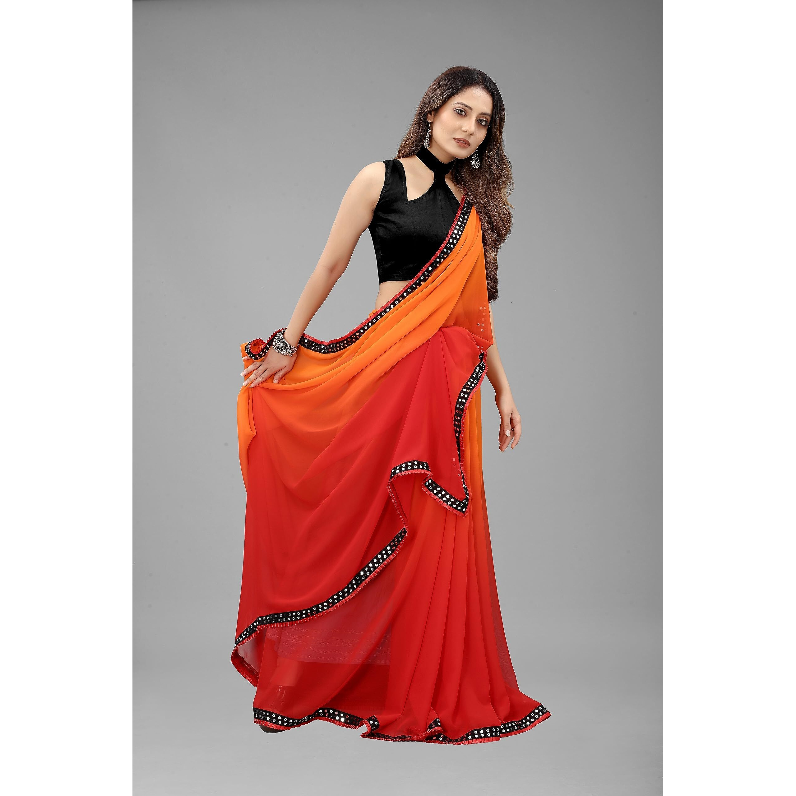 Regolith Designer Sarees for women Multi-Colored georgette sadi for women unstitched blouse pieces (Red)