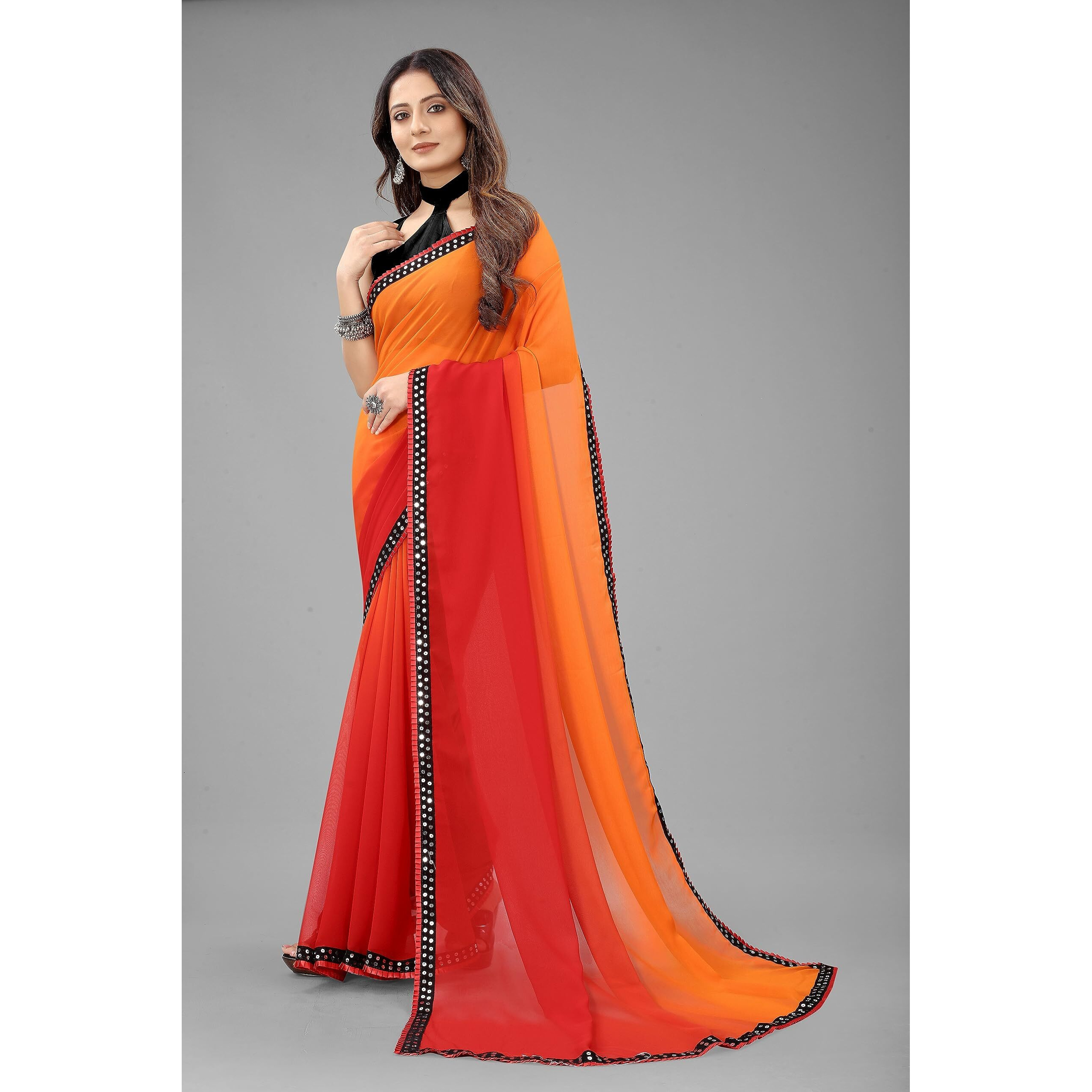 Regolith Designer Sarees for women Multi-Colored georgette sadi for women unstitched blouse pieces (Red)