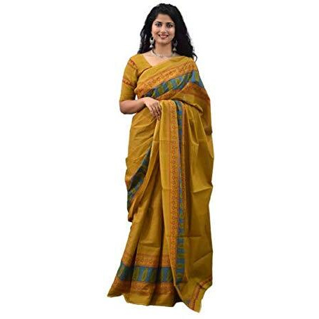 Kiaaron Ikat Hand Block Print Cotton Mulmul Saree with Blouse Piece for Women - Multi