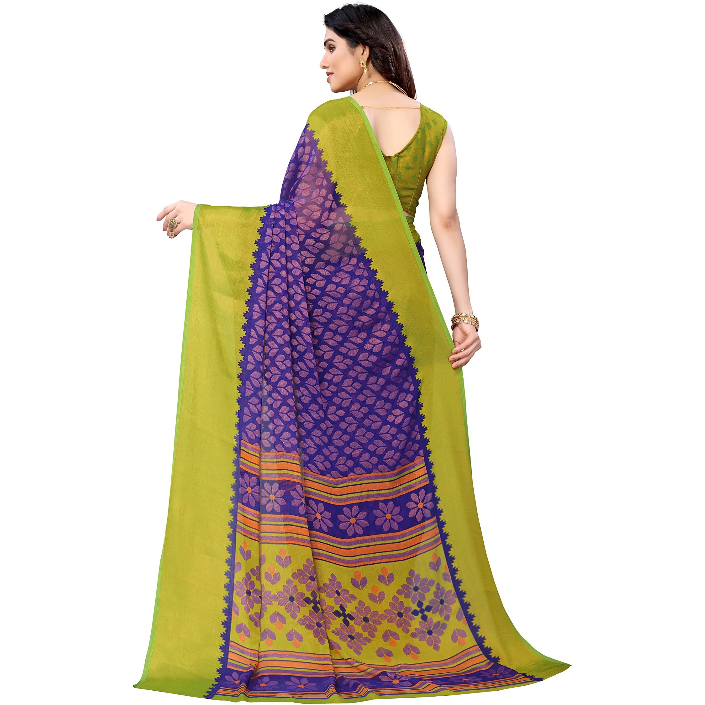 Bee M Pee Designer Womens Woven Chiffon Brasso sarees for women Blue Free