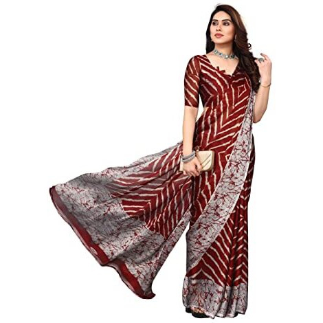 Bee M Pee Designer Chiffon (Printed Saree for Women_Silver Maroon)