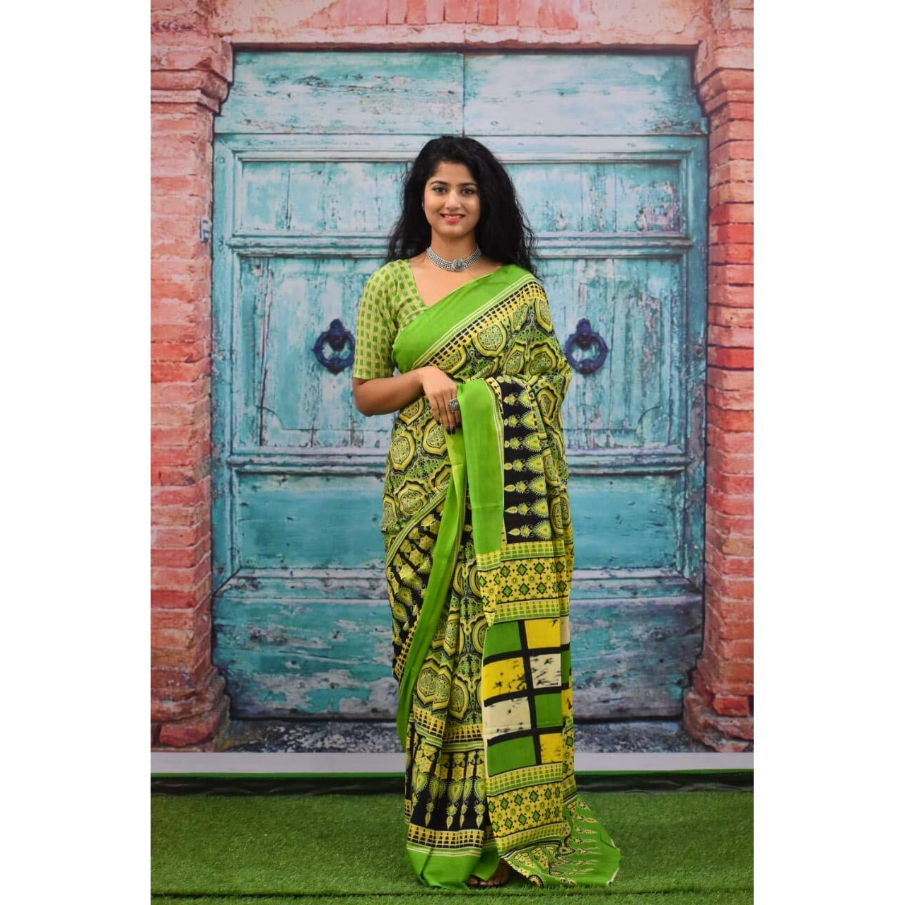 Kiaaron Womens Hand Block Kalamkari Batik Bagru Jaipuri Ikat Printed Handloom Pure Cotton Mulmul Traditional Ethnic Cotton Sarees With Printed Blouse Piece - Multicolor