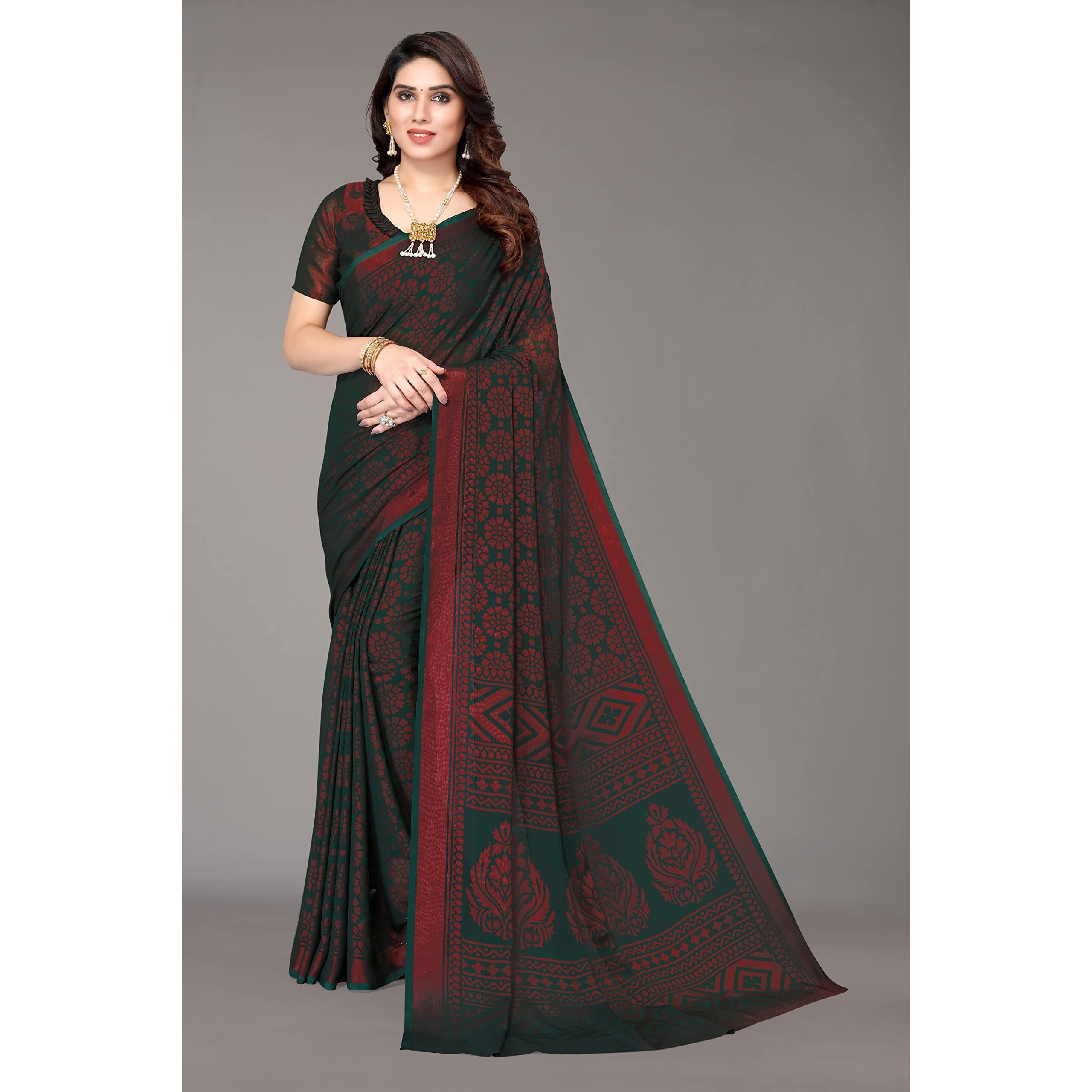 Mubeno WDP Brasso Malini Bottle Green M Plain Chiffon Brasso Stylish Saree For Women