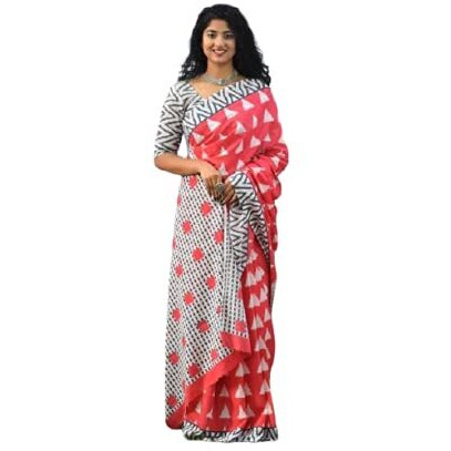 Kiaaron Womens Hand Block Kalamkari Batik Bagru Jaipuri Ikat Printed Handloom Pure Cotton Mulmul Traditional Ethnic Cotton Sarees With Printed Blouse Piece - Multicolor