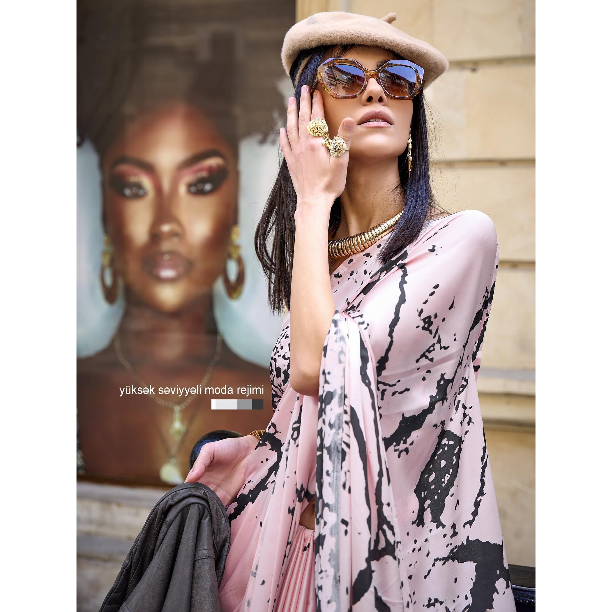 AKHILAM Womens Crepe Digital Print Designer Saree With Unstitched Blouse Piece (Pink_KUBIK324003_RJ)