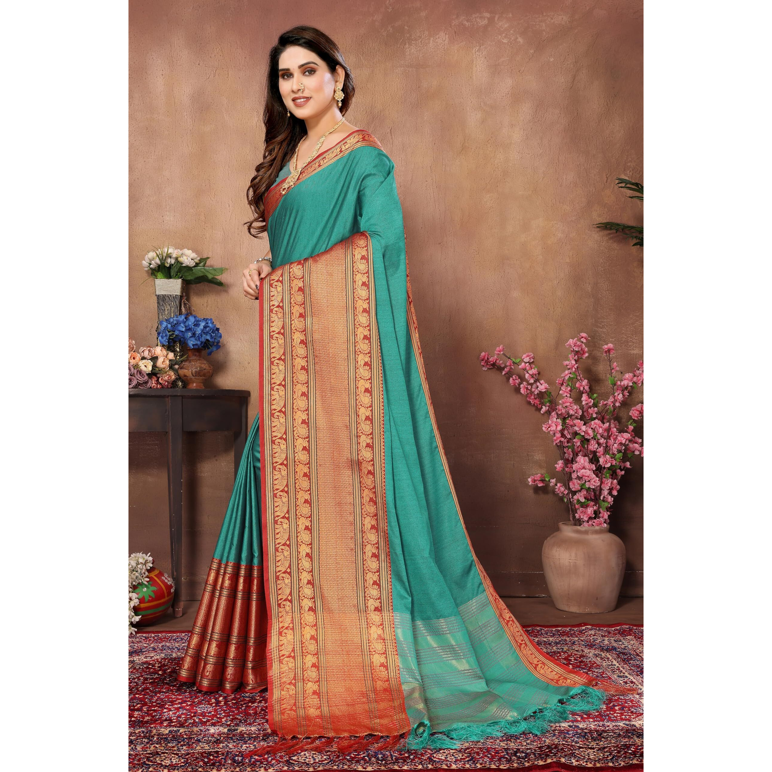 VJFASHION Womens Soft CottonSilk Blend NarayanPet Saree With Blouse Piece_Freesize