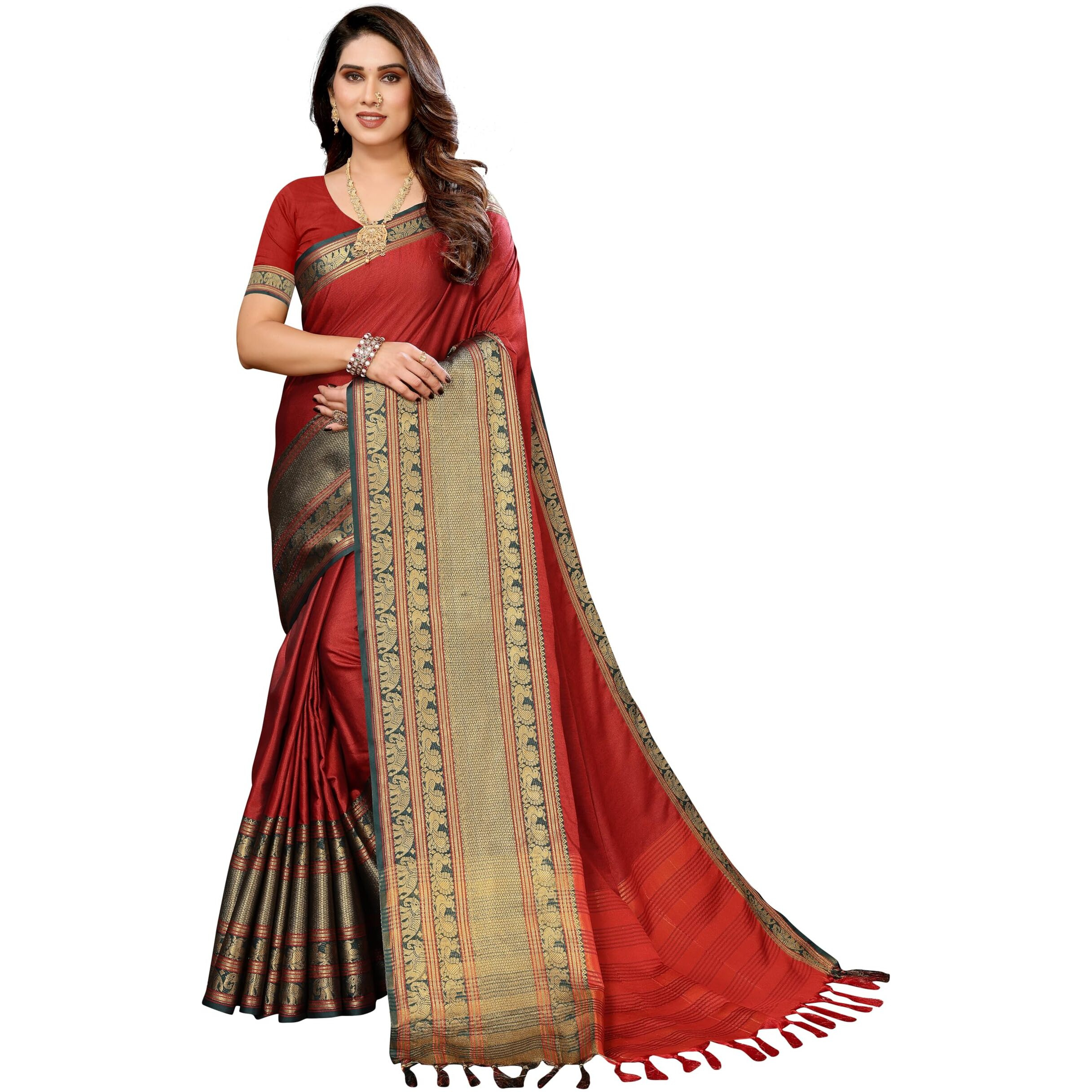 VJFASHION Womens Soft CottonSilk Blend NarayanPet Saree With Blouse Piece_Freesize