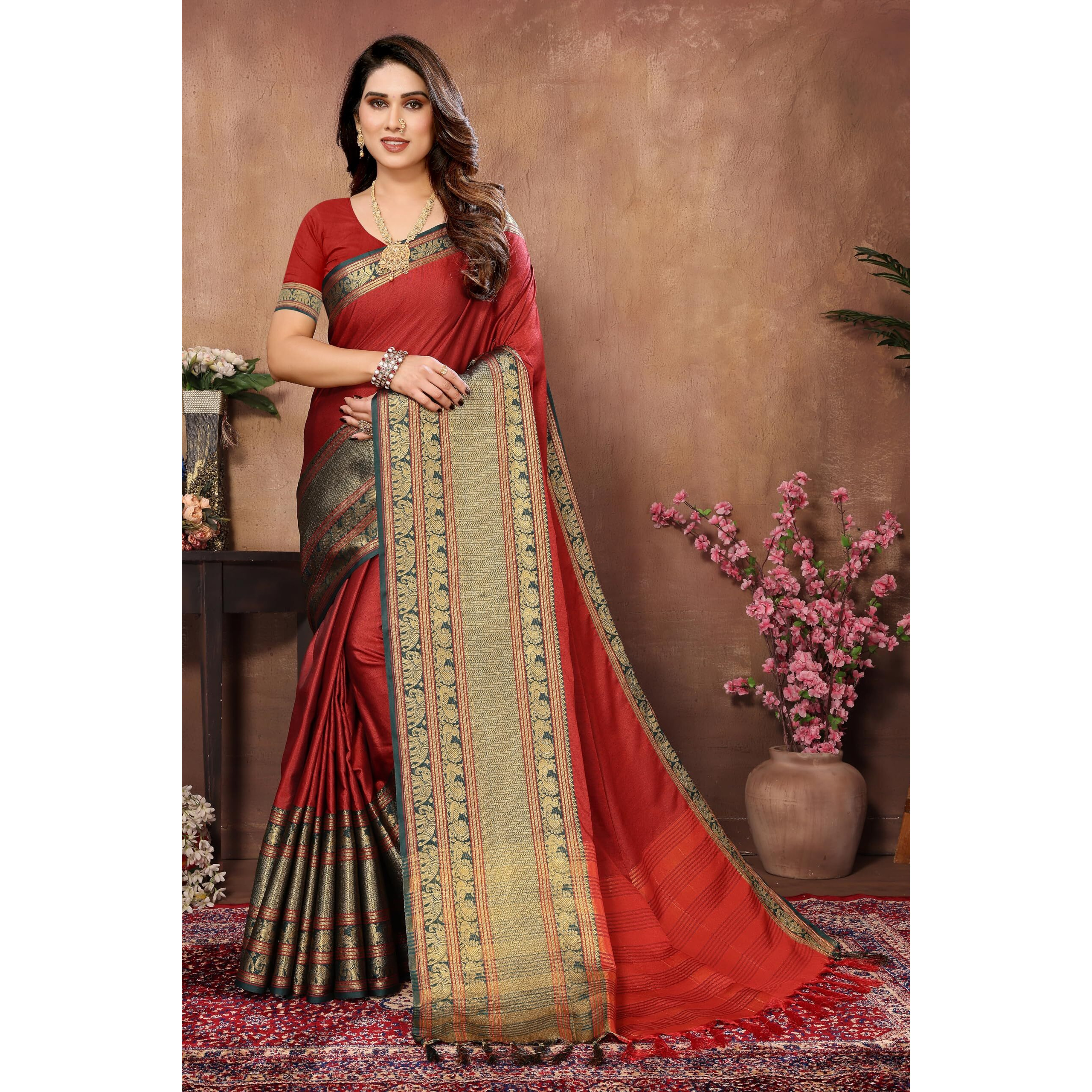 VJFASHION Womens Soft CottonSilk Blend NarayanPet Saree With Blouse Piece_Freesize