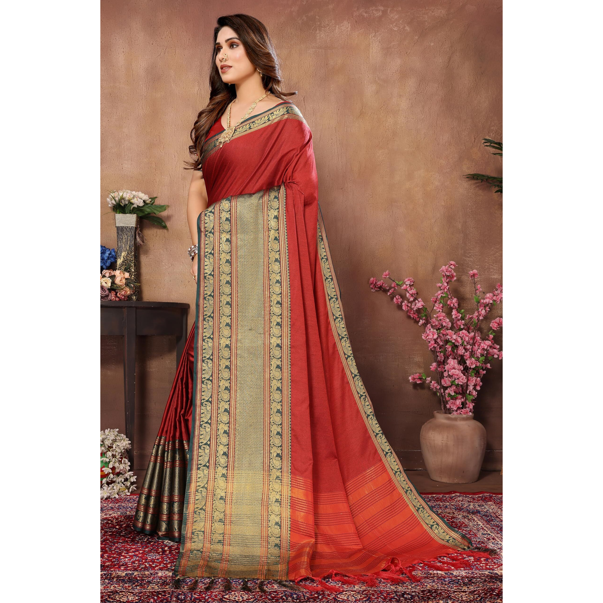 VJFASHION Womens Soft CottonSilk Blend NarayanPet Saree With Blouse Piece_Freesize