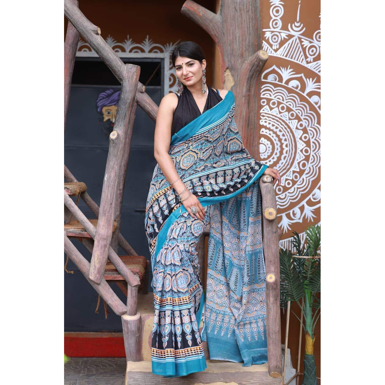 Kiaaron Womens Hand Block Kalamkari Batik Bagru Jaipuri Ikat Printed Handloom Pure Cotton Mulmul Traditional Ethnic Cotton Sarees With Printed Blouse Piece - Multicolor