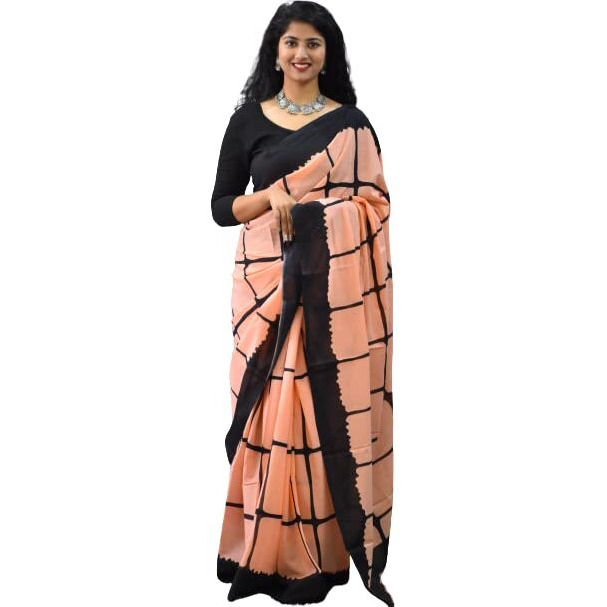 Kiaaron Womens Ikat Hand Block Print Jaipuri Cotton Mulmul Saree with Blouse Piece - Multi_265