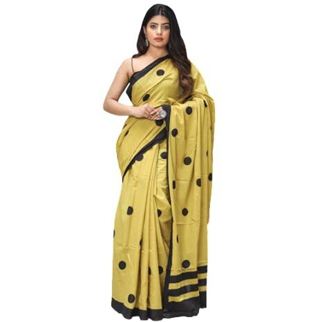 Kiaaron Womens Hand Block Kalamkari Batik Bagru Jaipuri Ikat Printed Handloom Pure Cotton Mulmul Traditional Ethnic Cotton Sarees With Printed Blouse Piece - Yellow